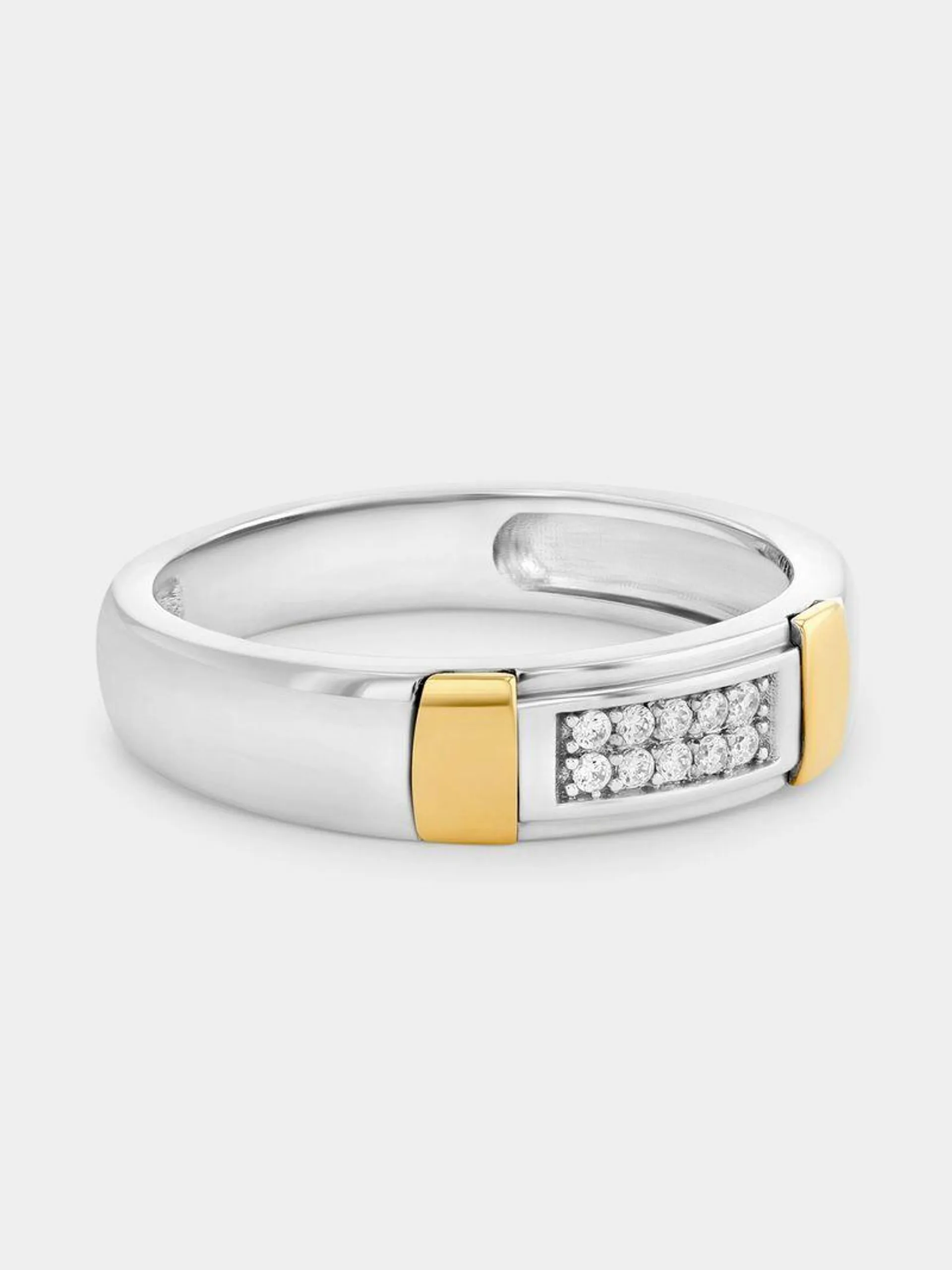 Yellow Gold & Sterling Silver Lab Grown Diamond Pave Bar Ring