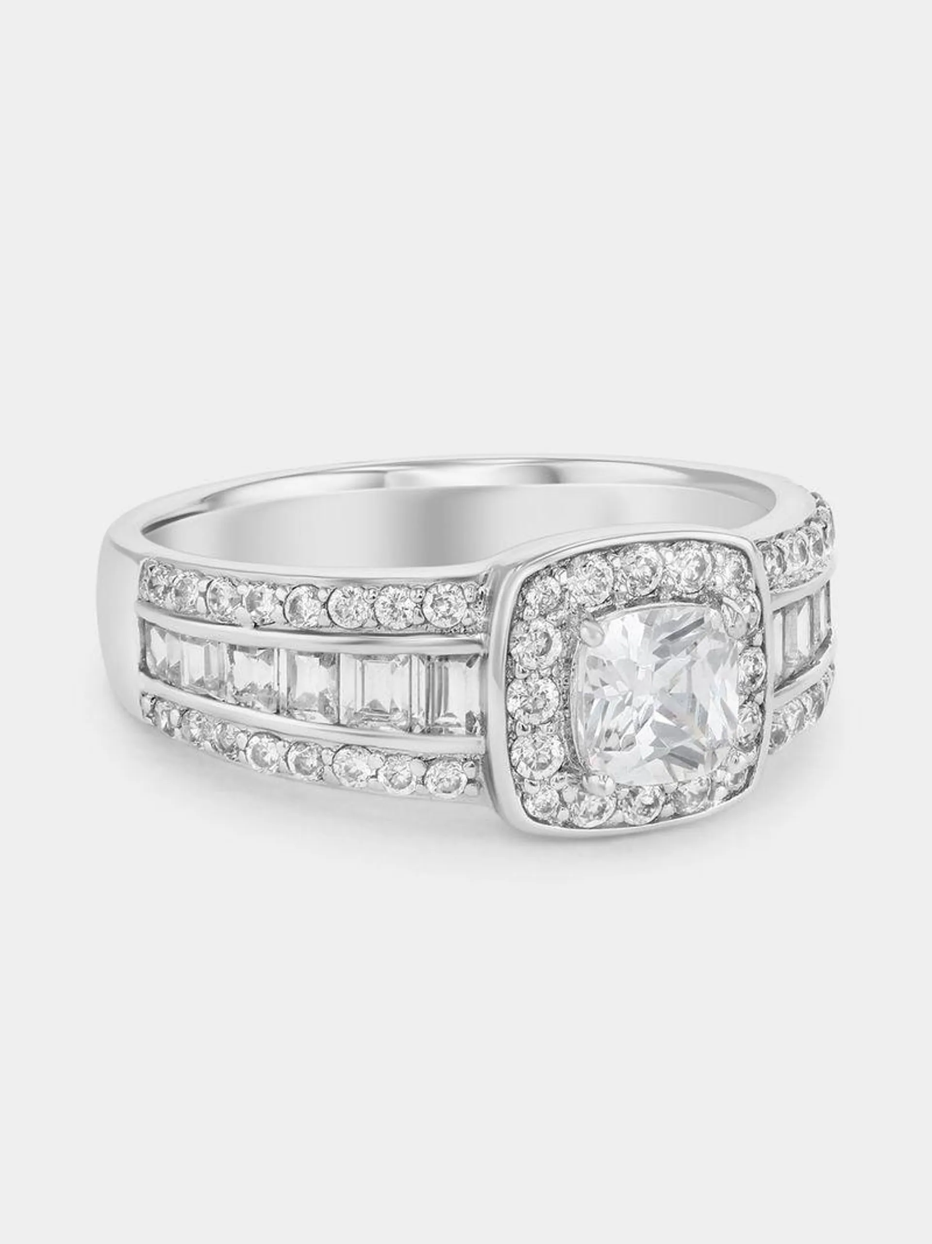 Cheté Sterling Silver Cubic Zirconia Cushion Halo Ring