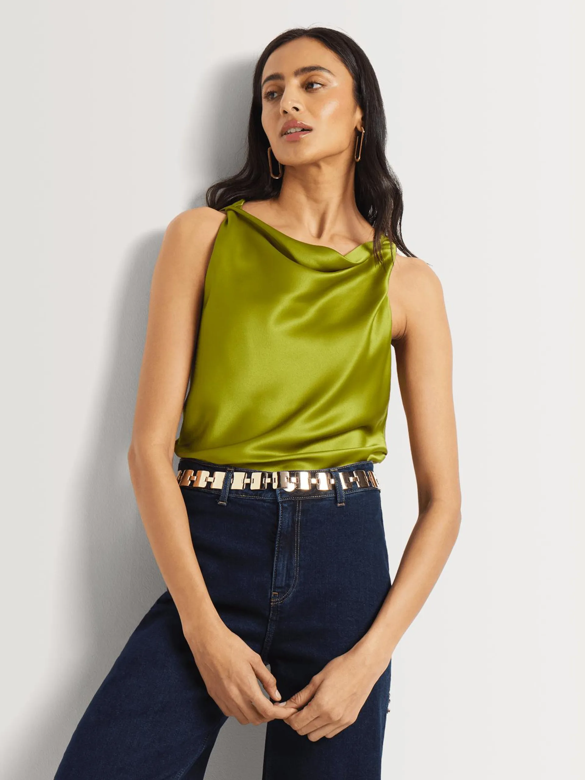 Satin High Neck Twist Top