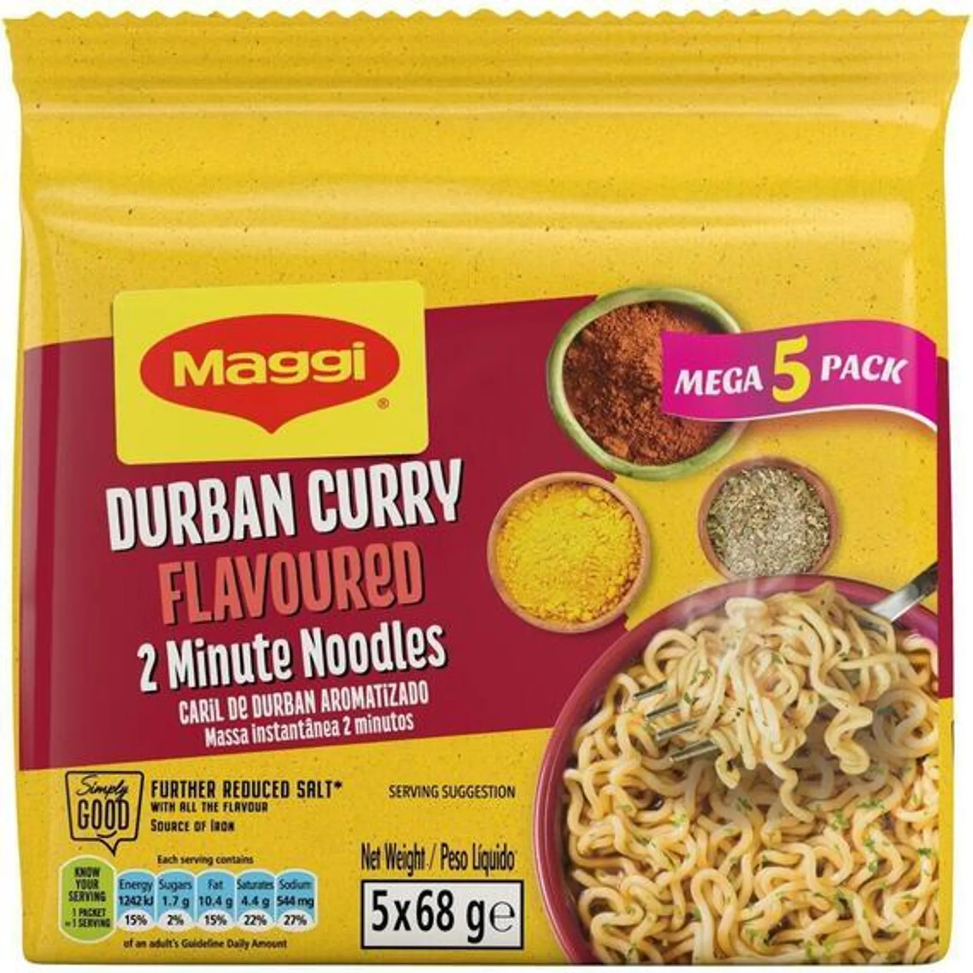 MAGGI 2 MINUTE NOODLES 5X68G DURBAN CURRY 340, G