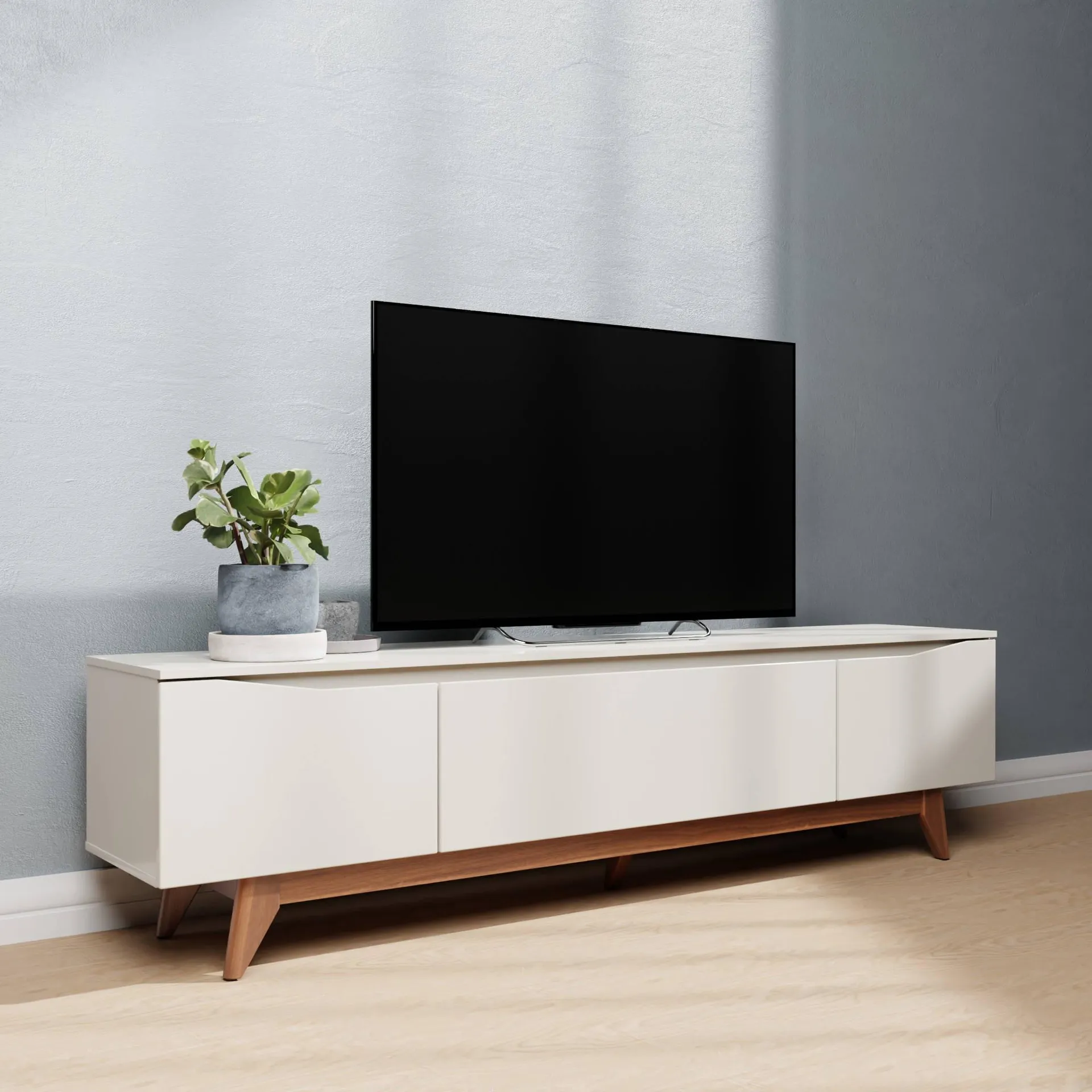 Designer Concepts Flynt TV Stand Off White/Natural- 1.8m