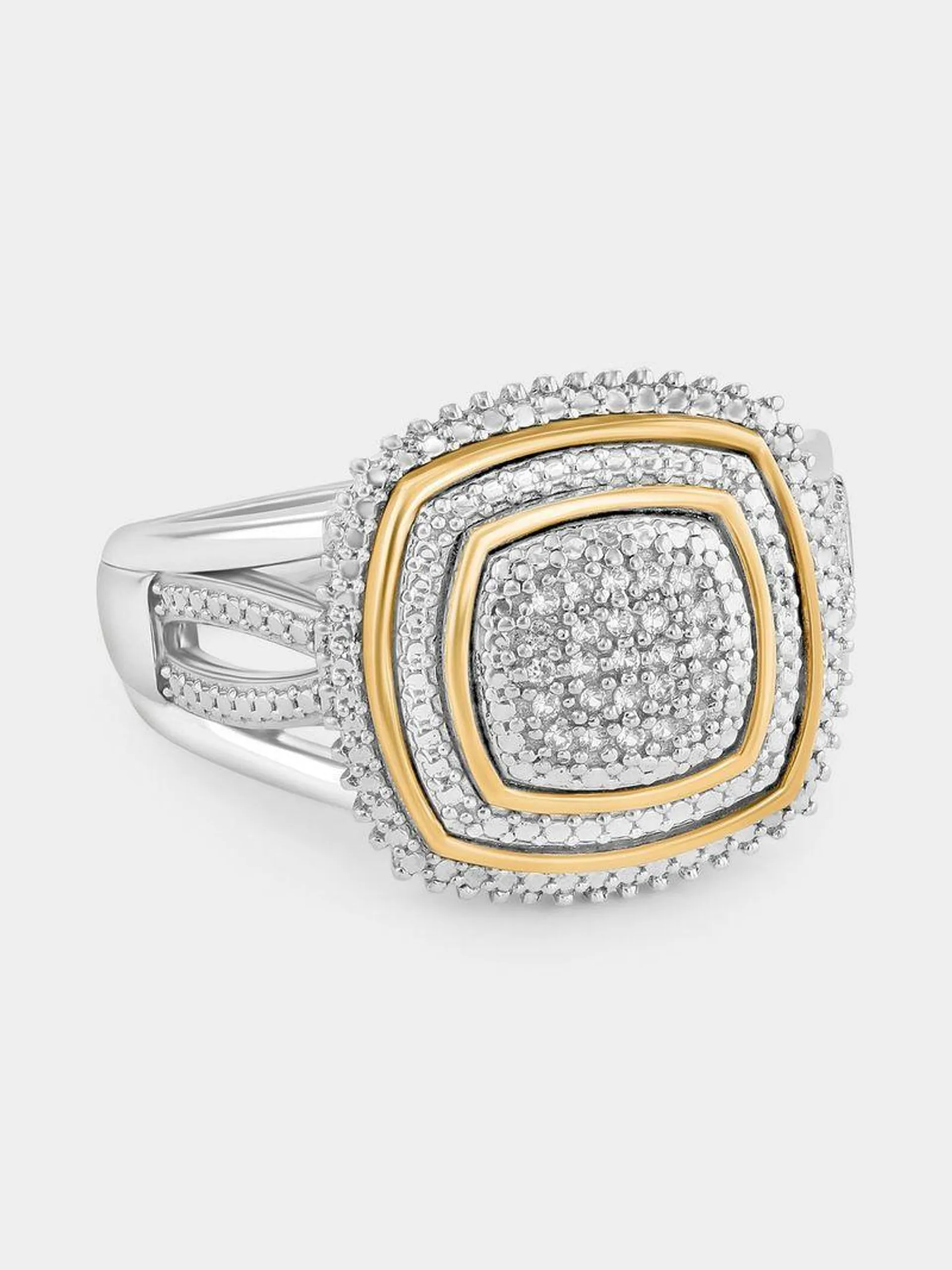 Yellow Gold & Sterling Silver White Sapphire Cushion Double Halo