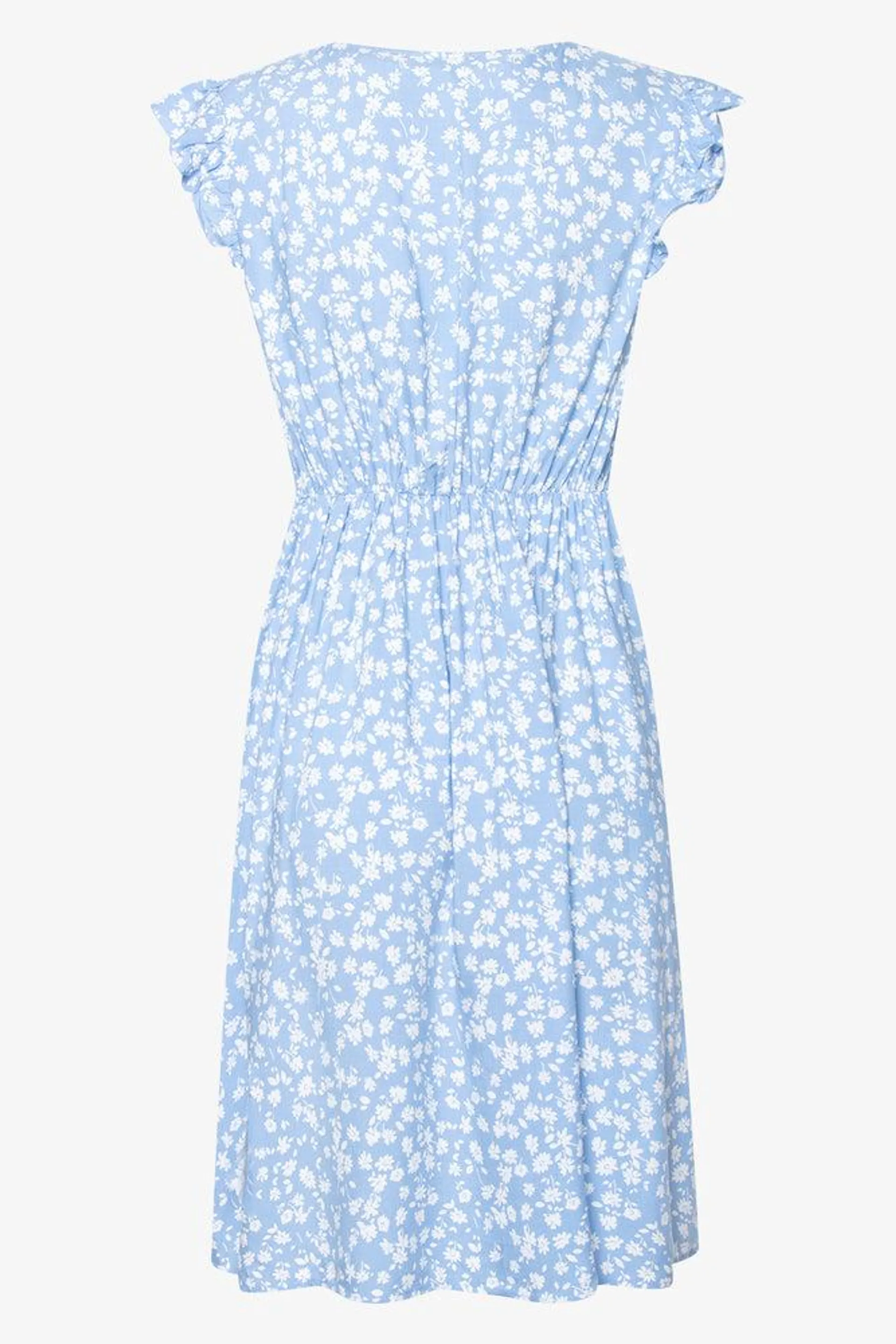 Frill Sleeve Viscose Tea Dress Mid Blue