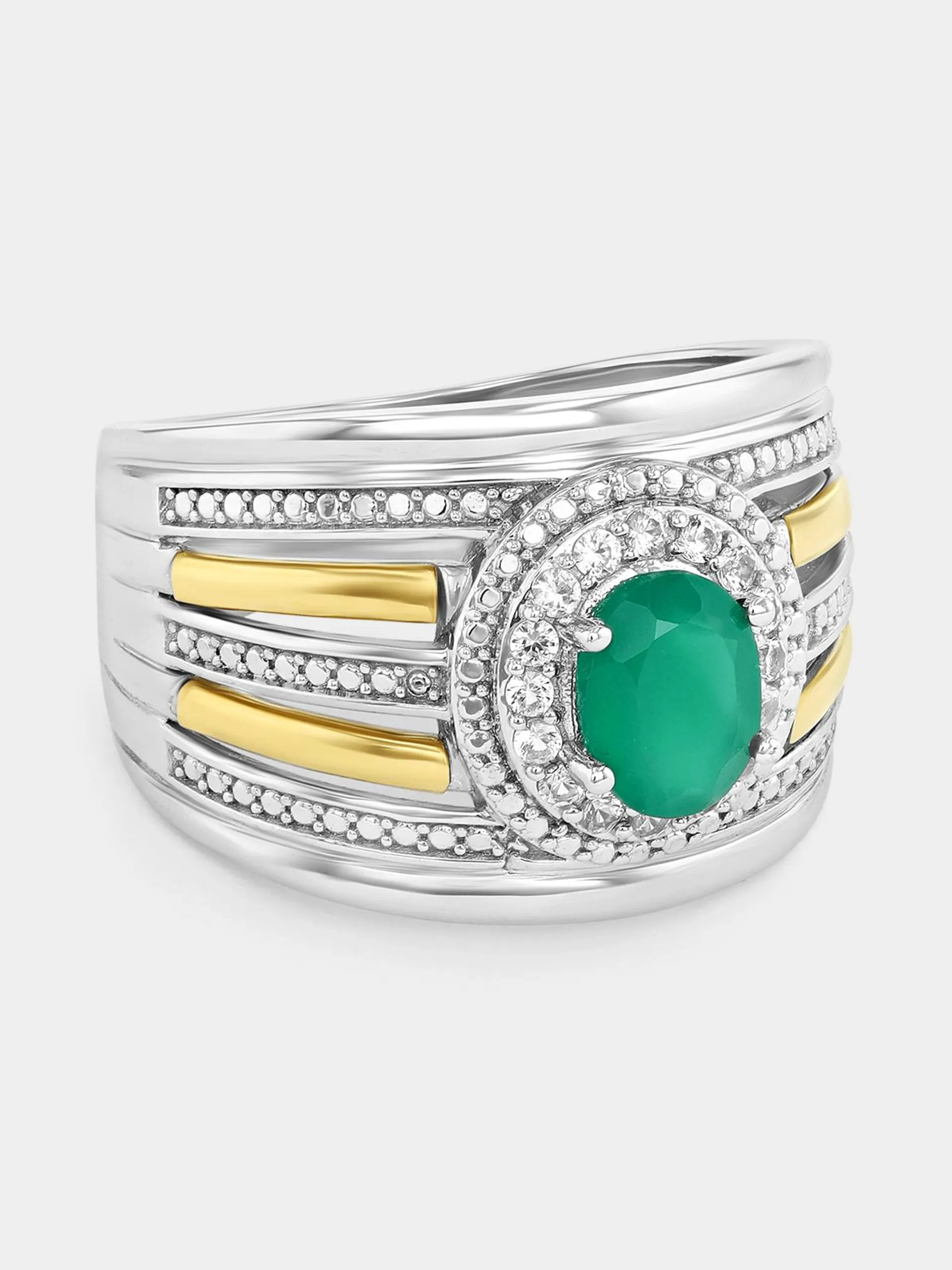 Yellow Gold & Sterling Silver Green Sapphire Oval Halo Ring