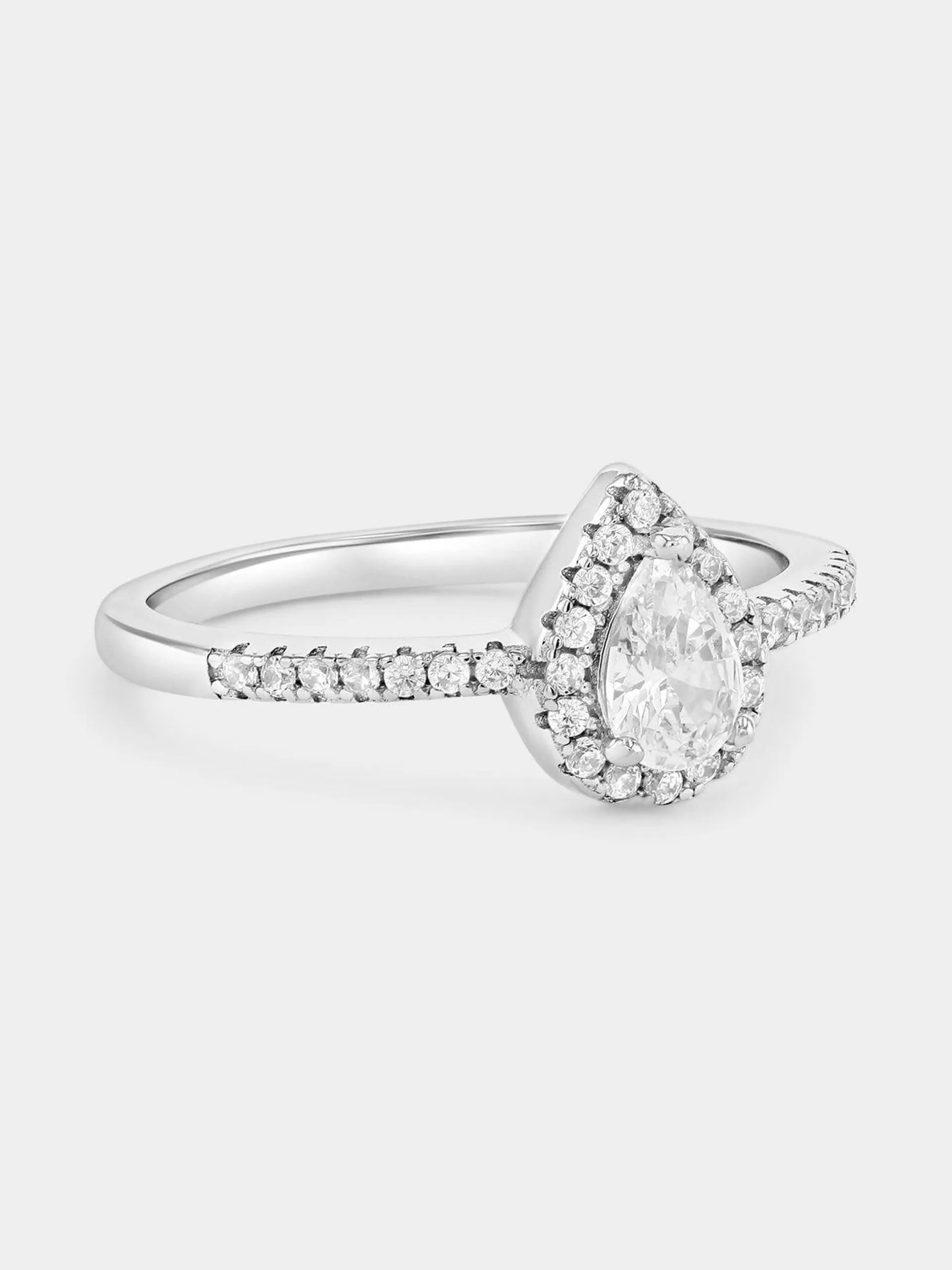 Sterling Silver Cubic Zirconia Pear Halo Ring