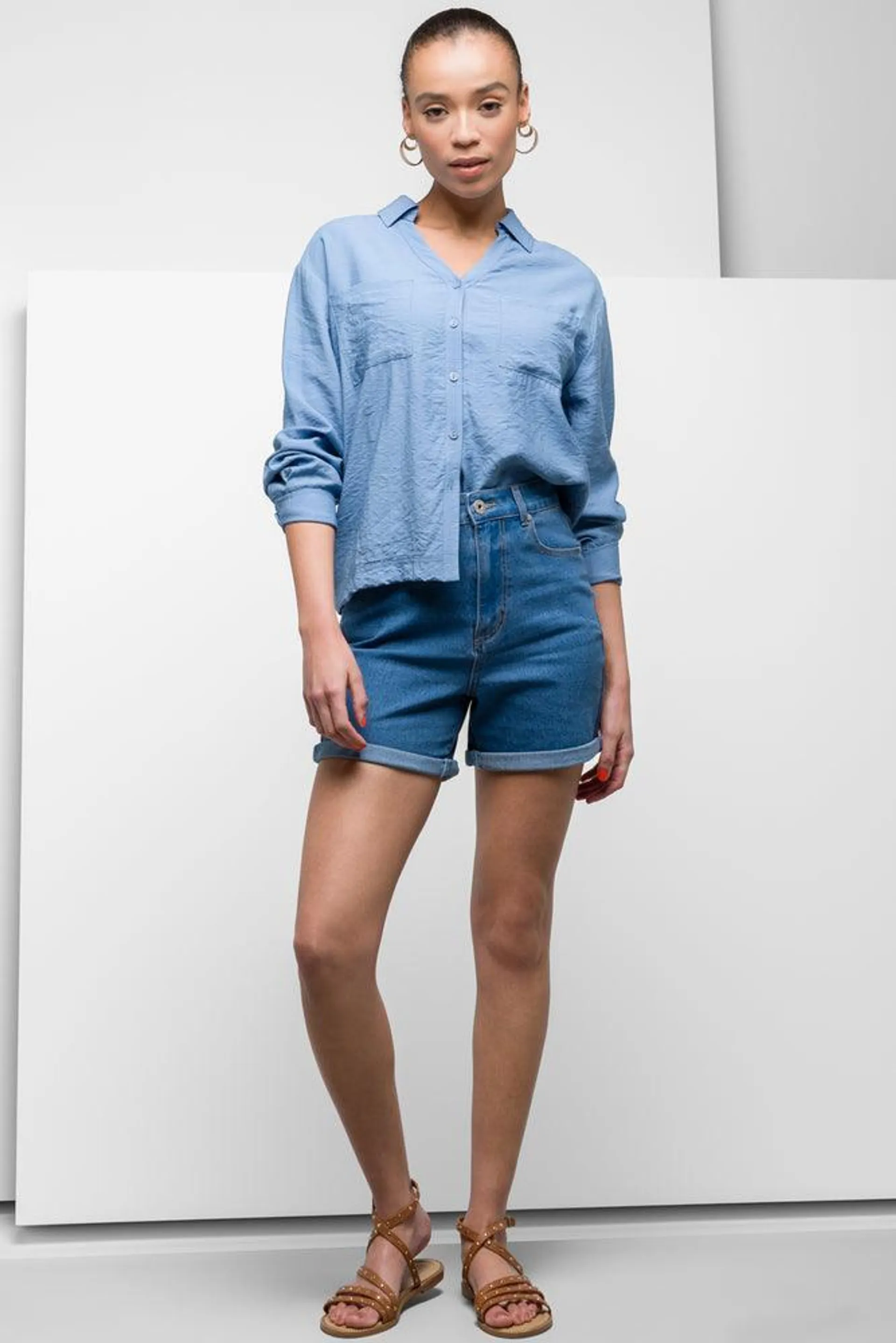 Denim Shorts With Turn Up Blue