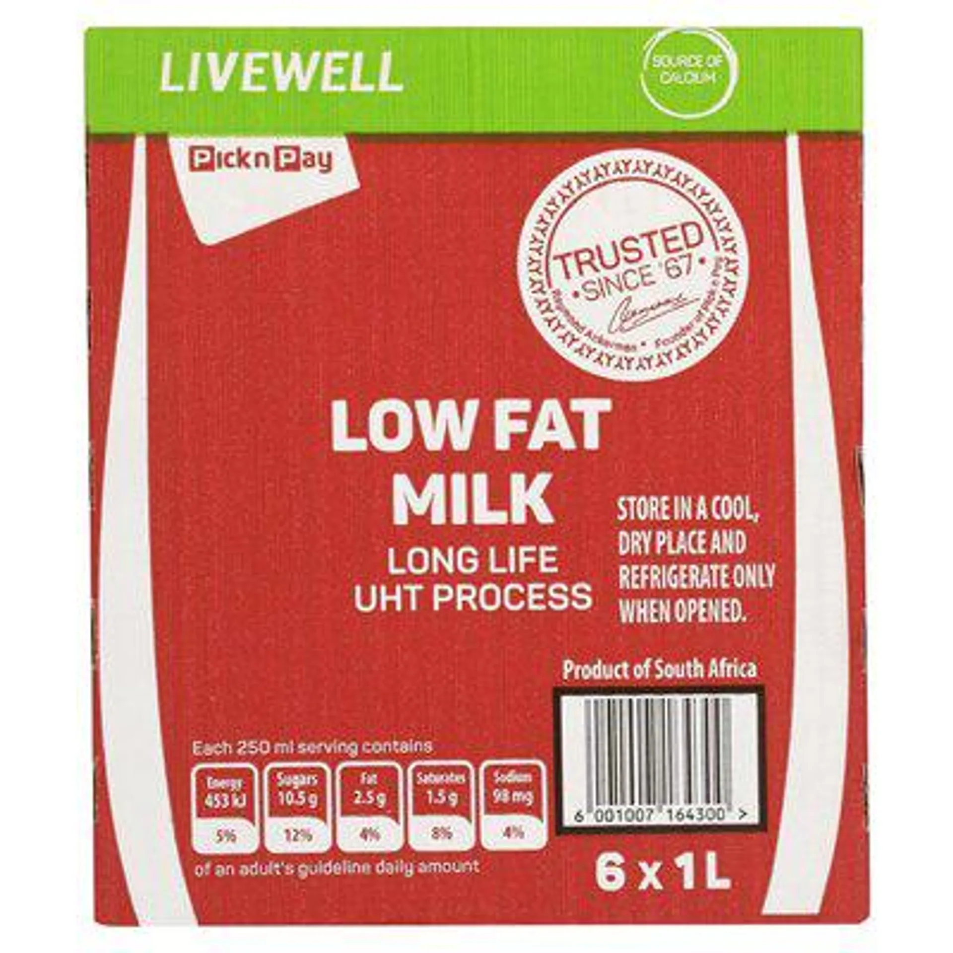 PnP Uht Low Fat Milk 1l x 6
