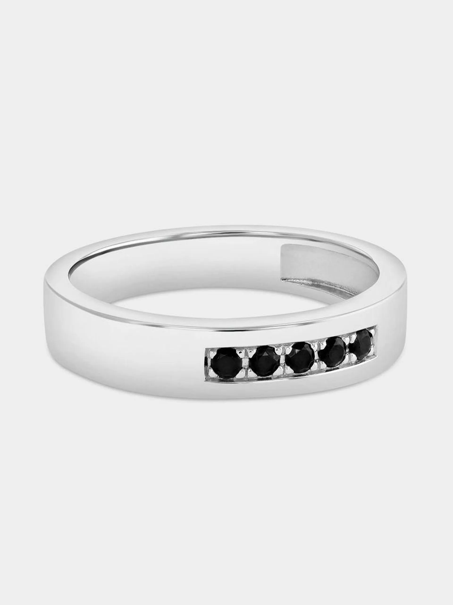 925 Silver Men's Black Spinel Wedding Band - V