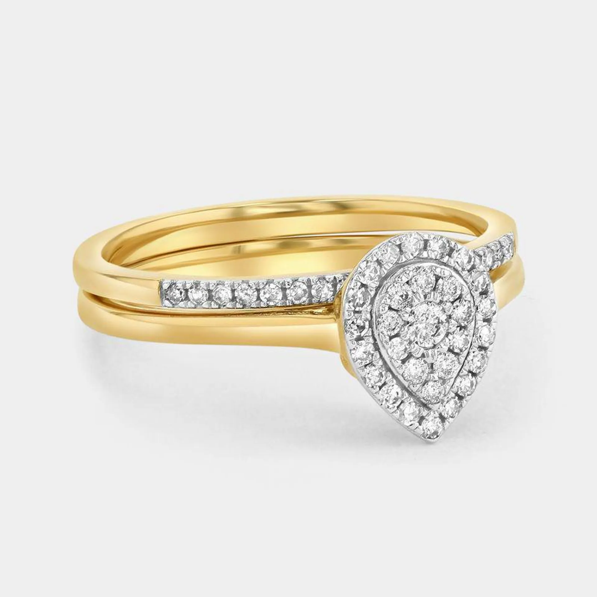 Yellow Gold 0.25ct Diamond Pear Halo Twinset Ring