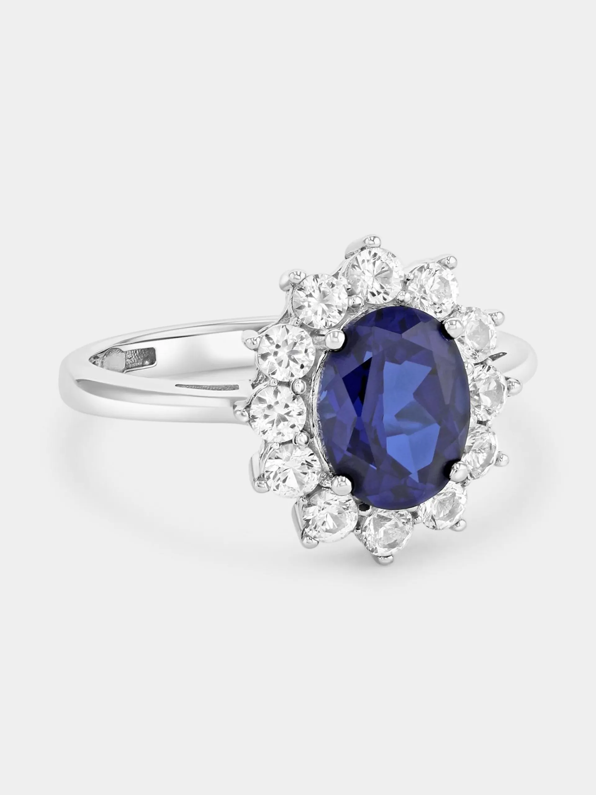 Sterling Silver Blue Sapphire Oval Halo Ring