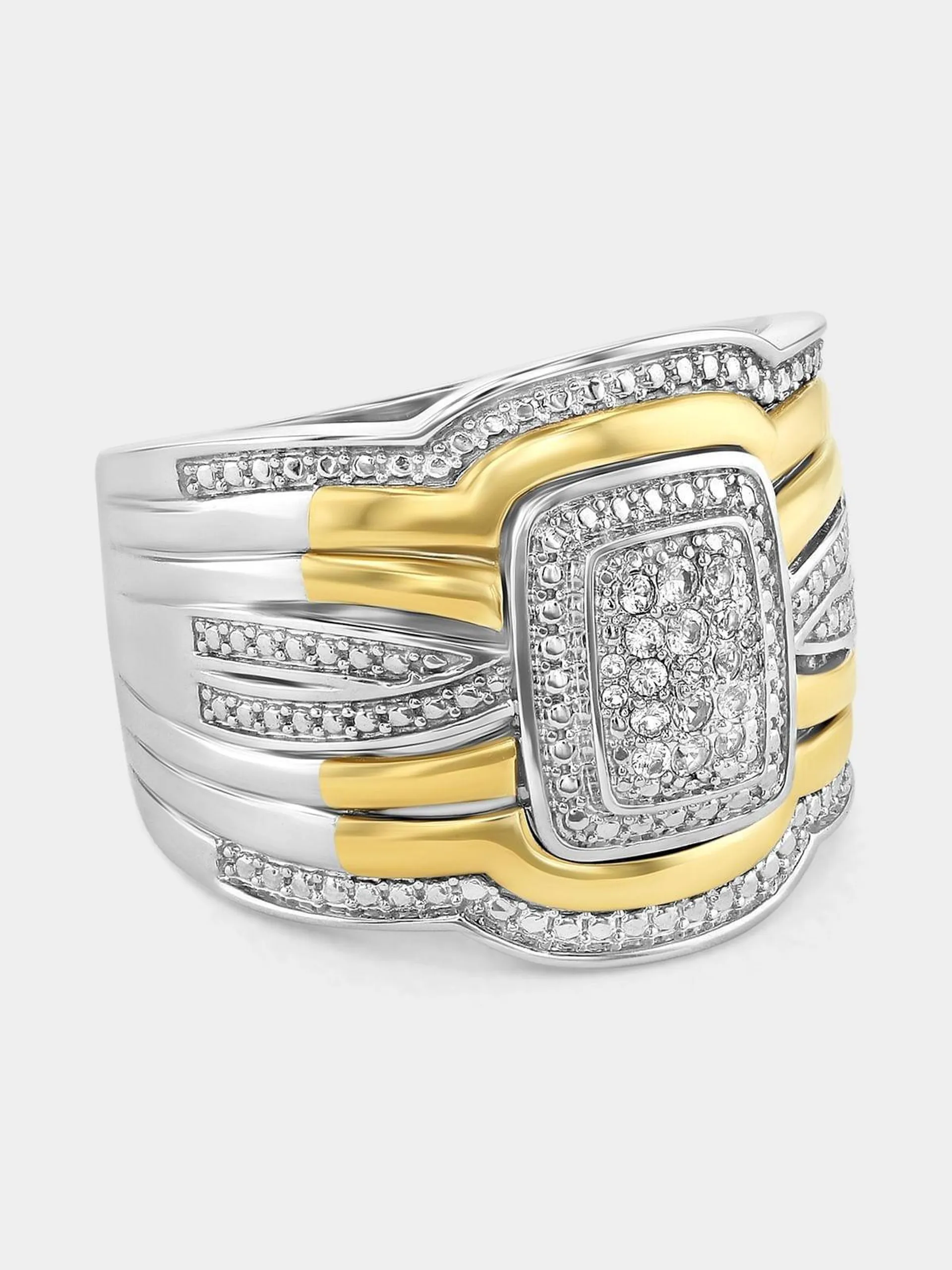 Yellow Gold & Sterling Silver White Sapphire Rectangle Ring