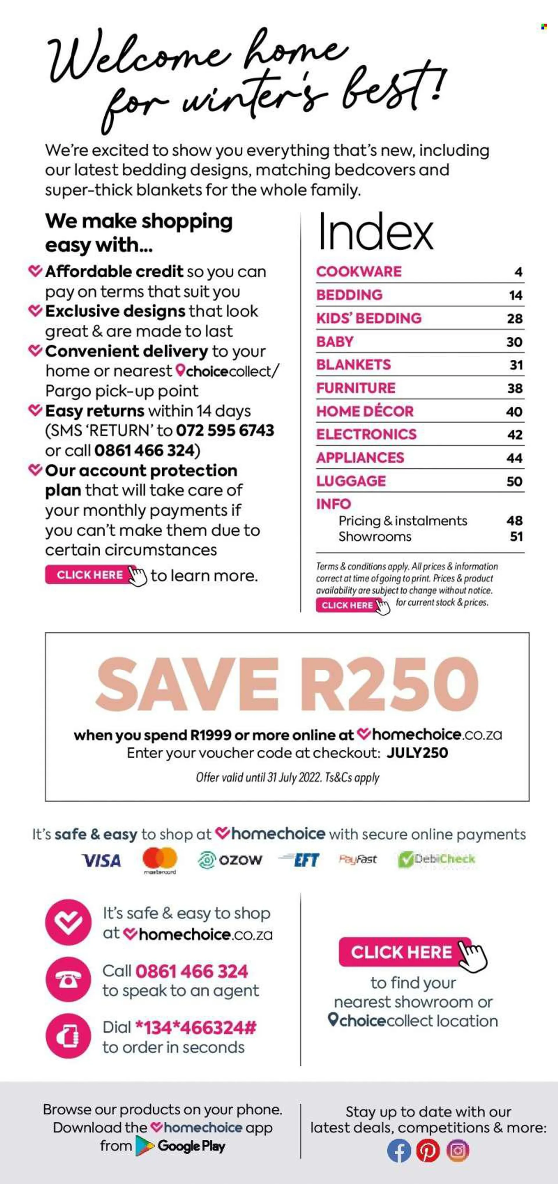HomeChoice catalogue  - 01/07/2022 - 31/07/2022 - Sales products - cookware set, pot, bedding, blanket, monitor, kettle, luggage. Page 2.