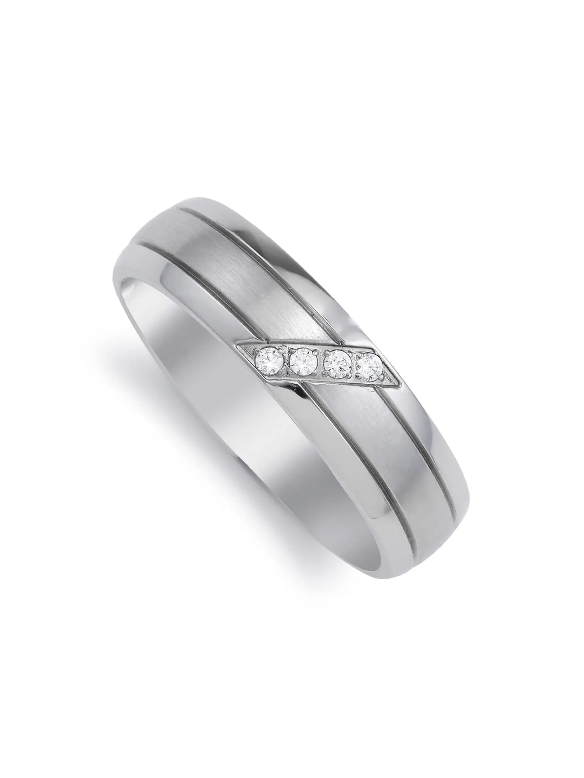 Sterling Silver Cubic Zirconia Men’s Diagonal Ring