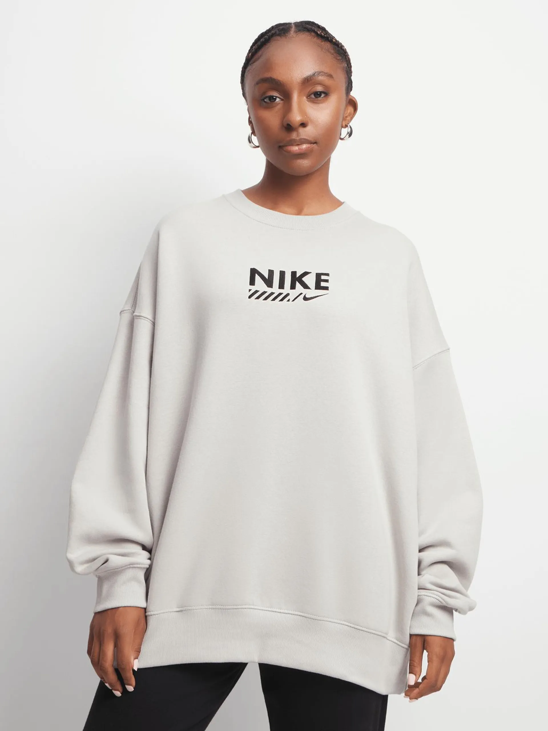 Womens Nike Sportswear Oversized Fleece Light Iron Ore Sweatshirt