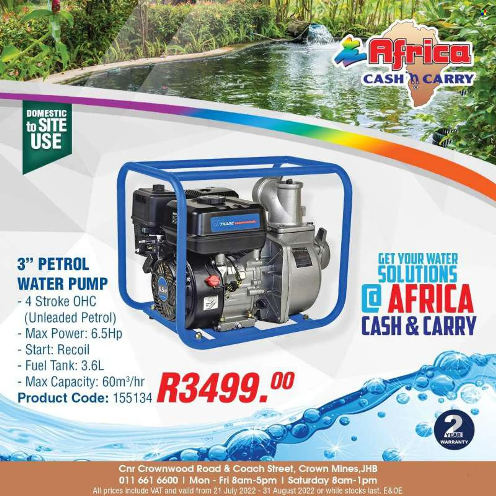 Africa Cash &amp; Carry catalogue  - 21/07/2022 - 31/08/2022 - Sales products - water pump, tank, pump. Page 6.