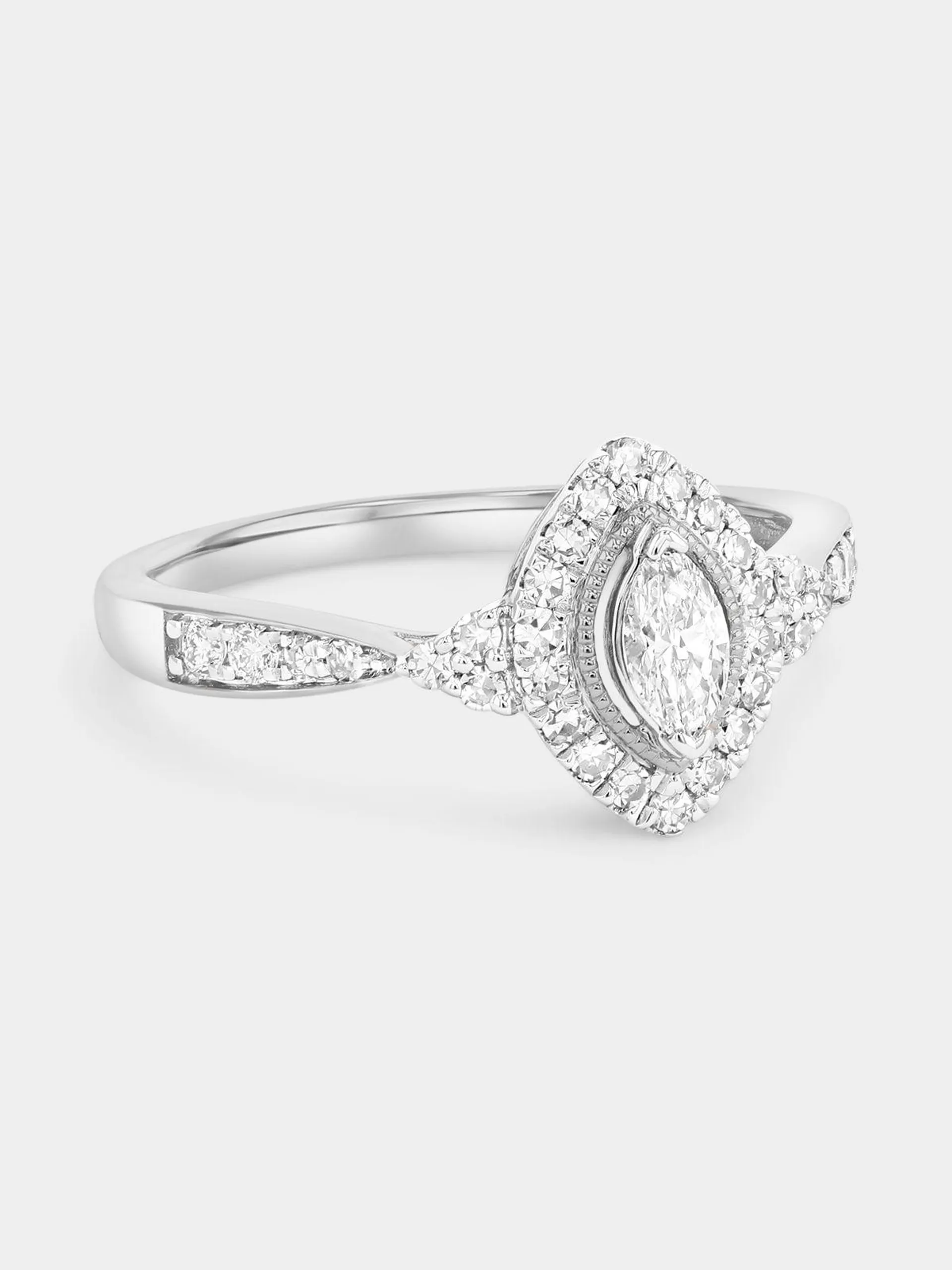 White Gold 0.5ct Lab Grown Diamond Marquise Halo Twist Ring