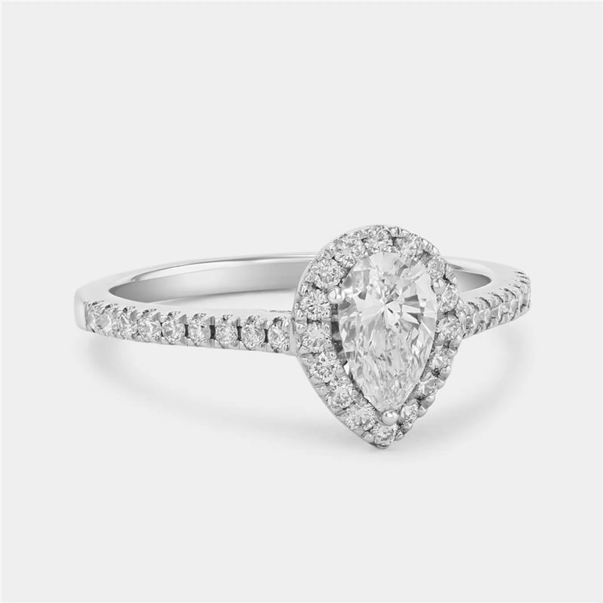 White Gold 0.9ct Lab Grown Diamond Pear Halo Ring