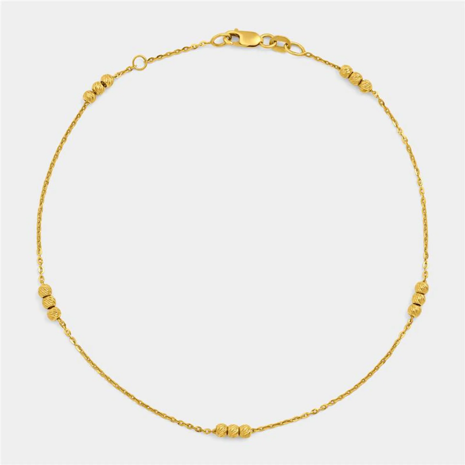 Yellow Gold & Sterling Three Ball Station Anklet