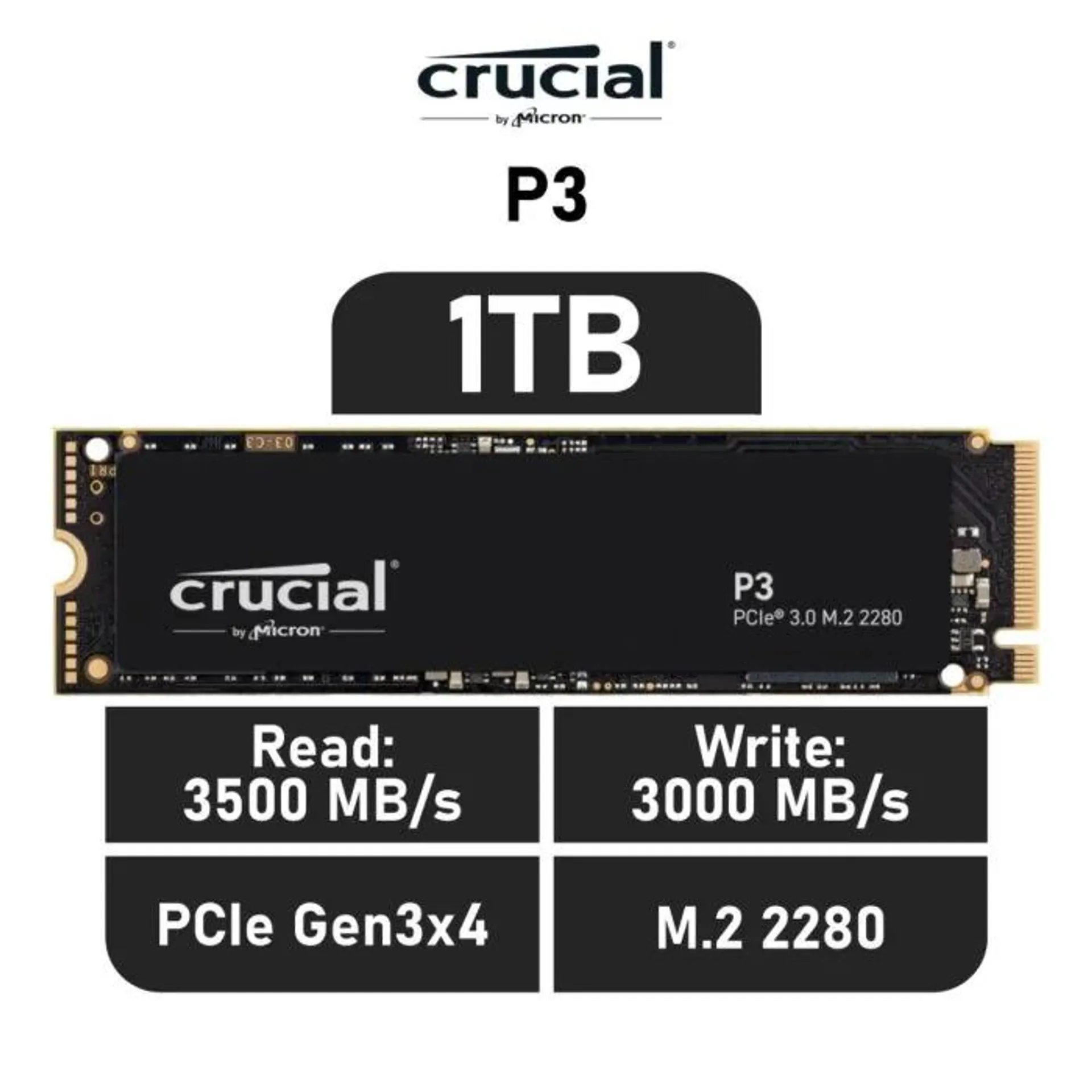 Crucial P3 1TB PCIe Gen3x4 CT1000P3SSD8 M.2 2280 Solid State Drive