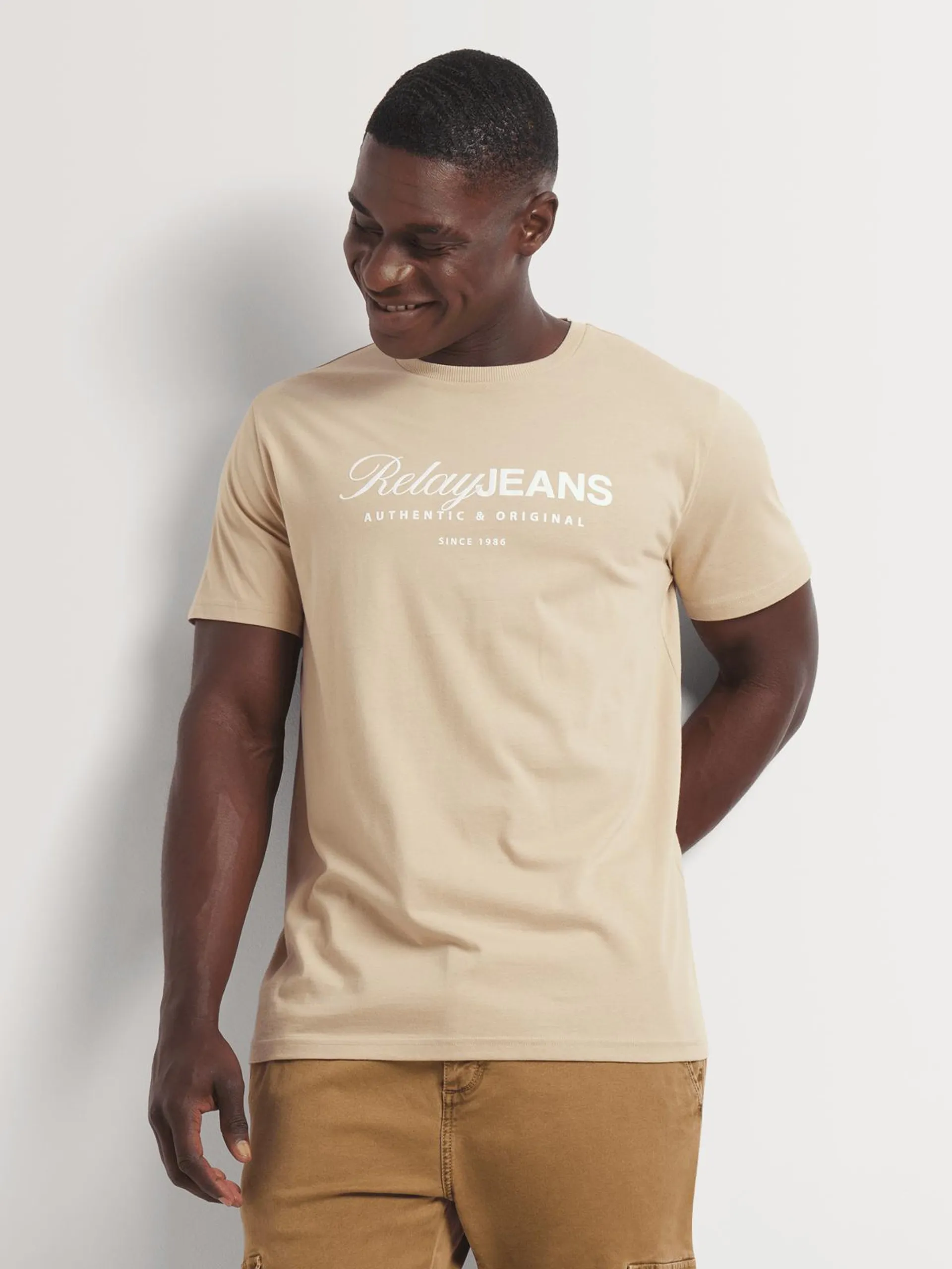 Men's Relay Jeans Signature Branded Stone Graphic T-Shirt