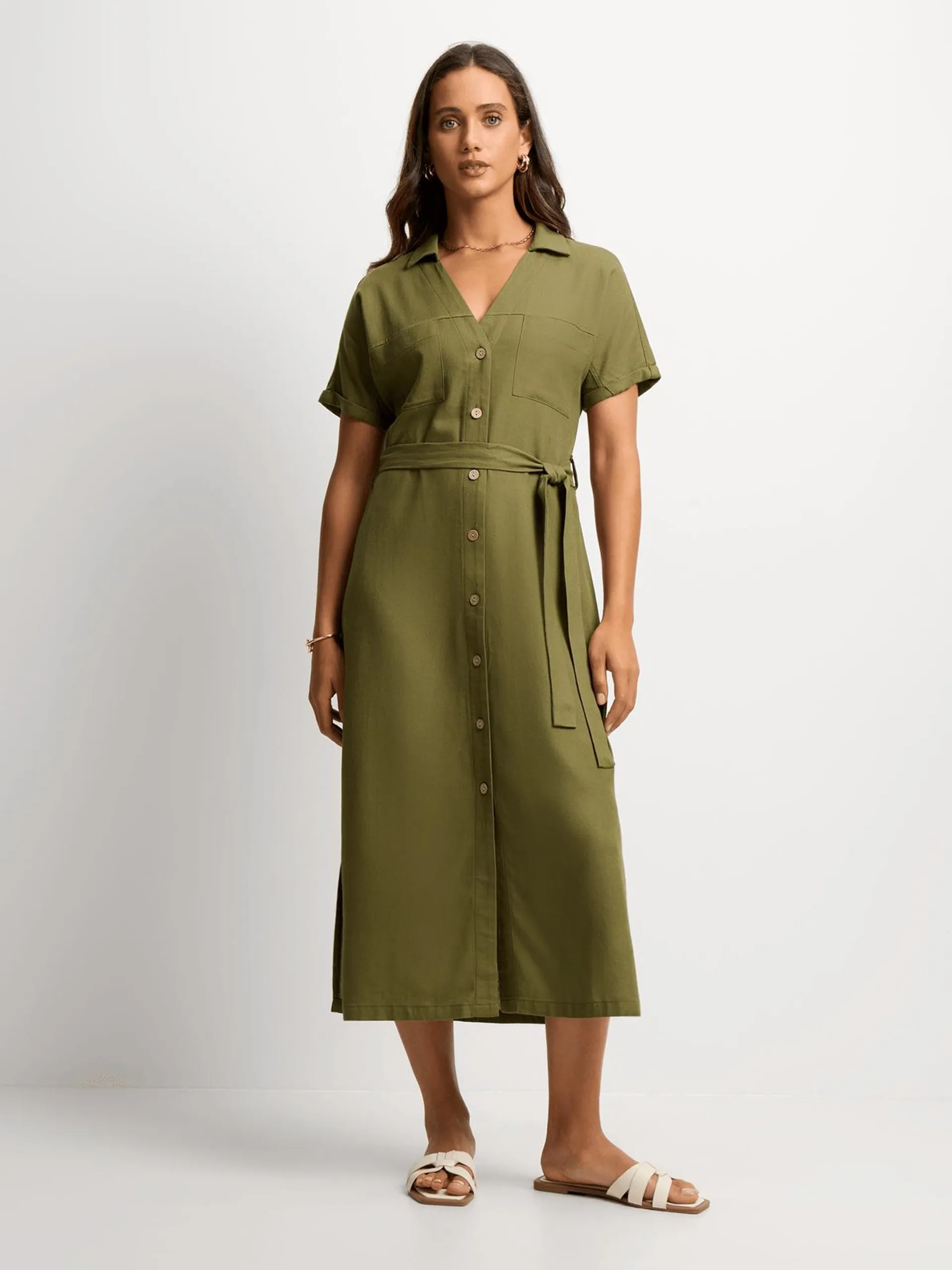 Jet Women's Olive Utility Shirt Dress