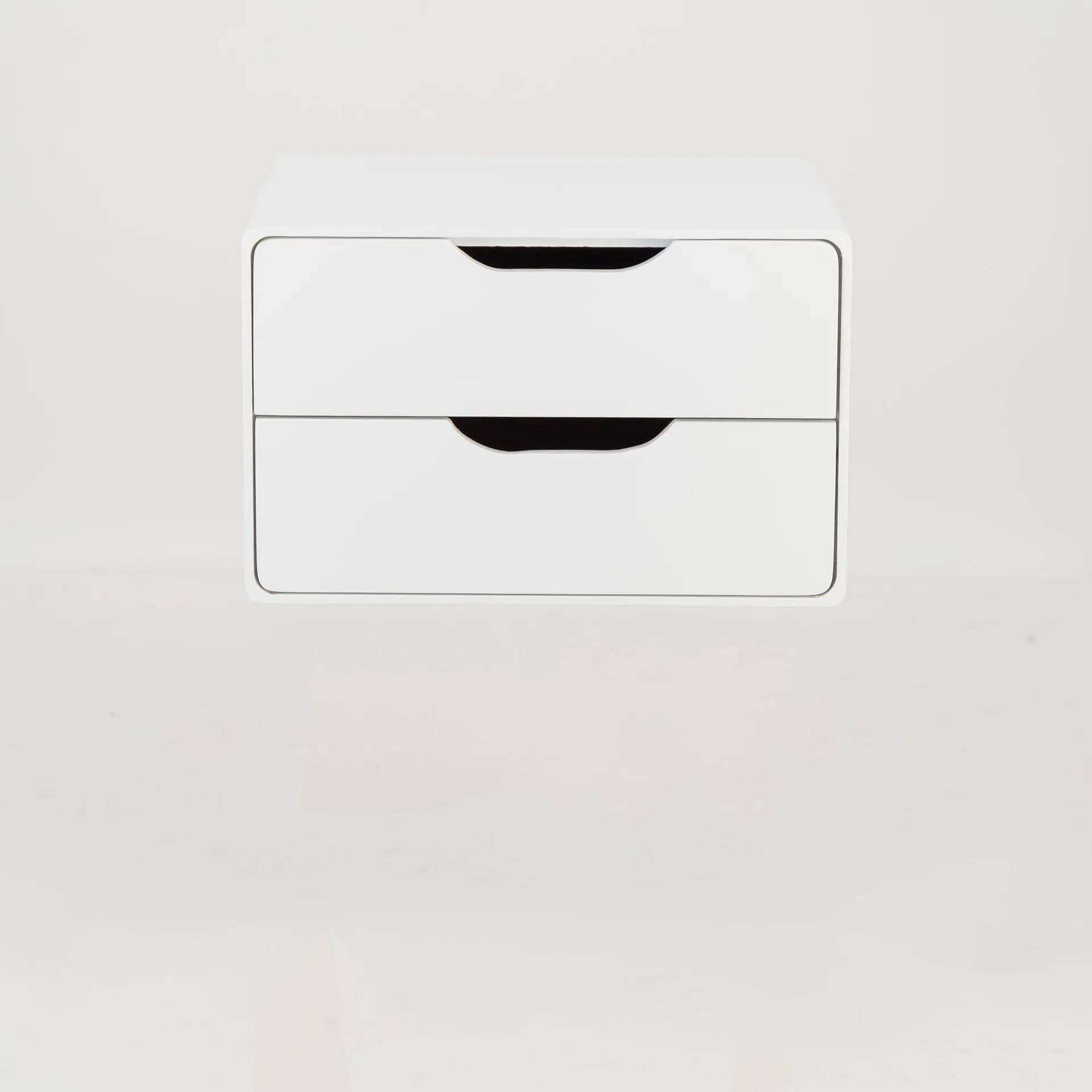 Khaya Two Drawer Floating Side Table with Cut Out Handles - White