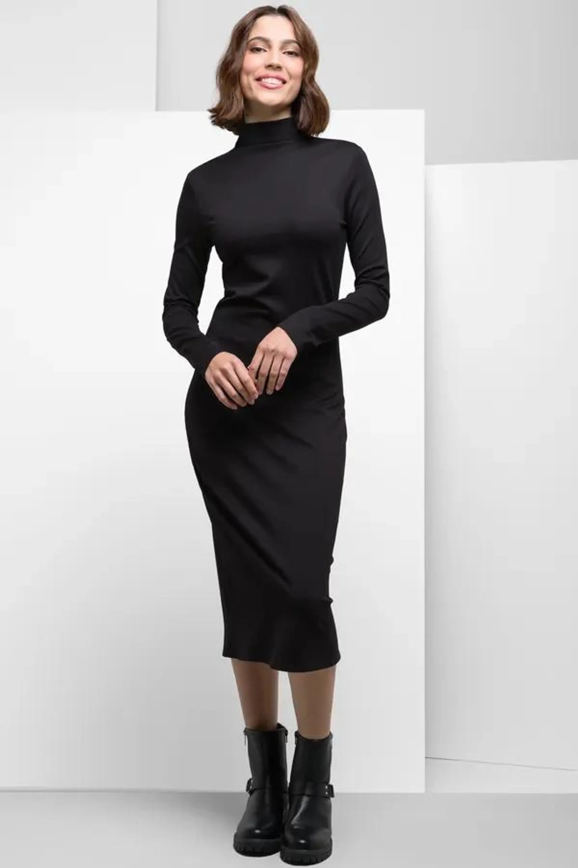 Mock neck bodycon dress black