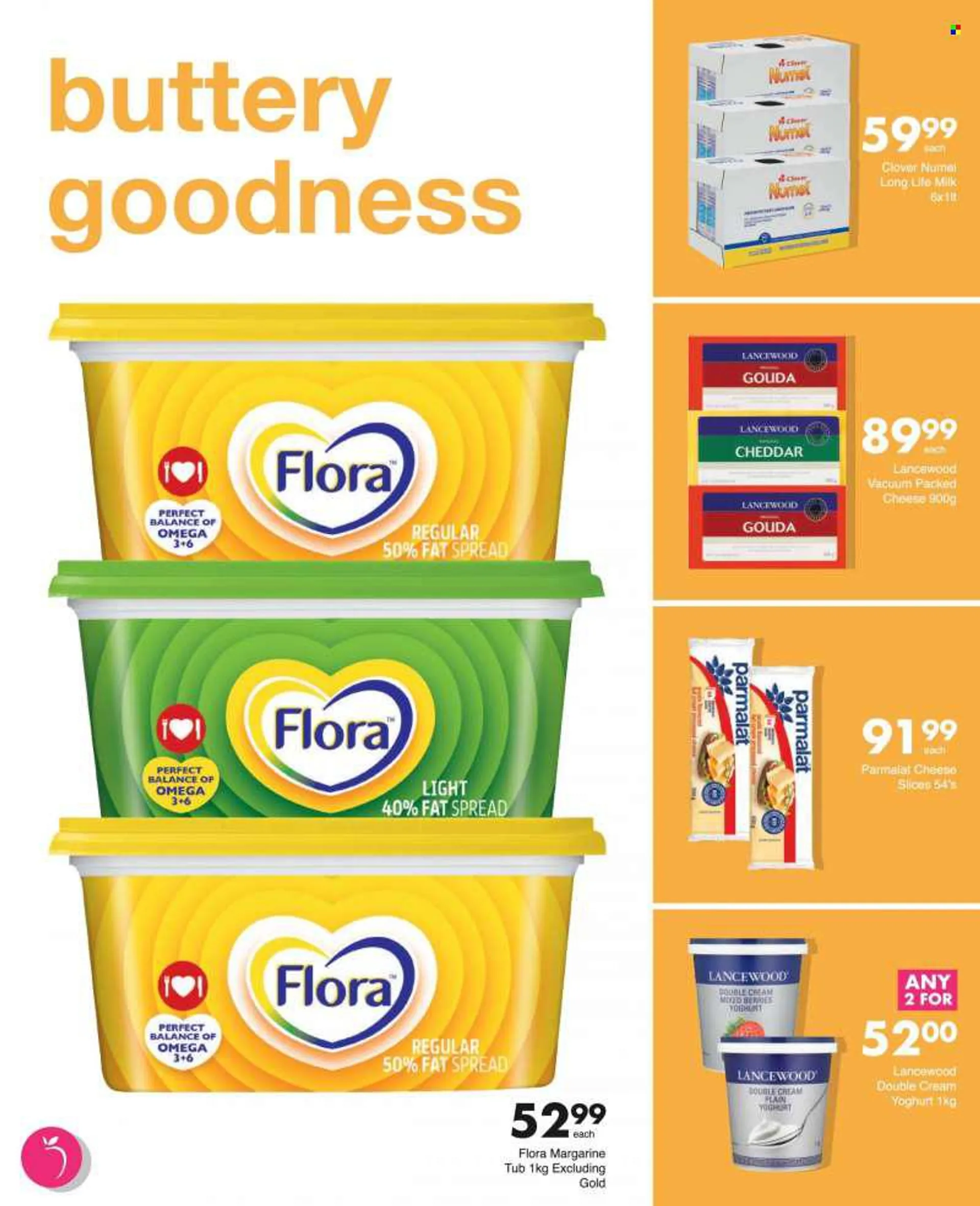 Save supermarket catalogue  - 11/08/2022 - 21/08/2022 - Sales products - gouda, sliced cheese, cheddar, cheese, Lancewood, yoghurt, Parmalat, milk, long life milk, margarine, fat spread, Flora, Omega-3. Page 3.