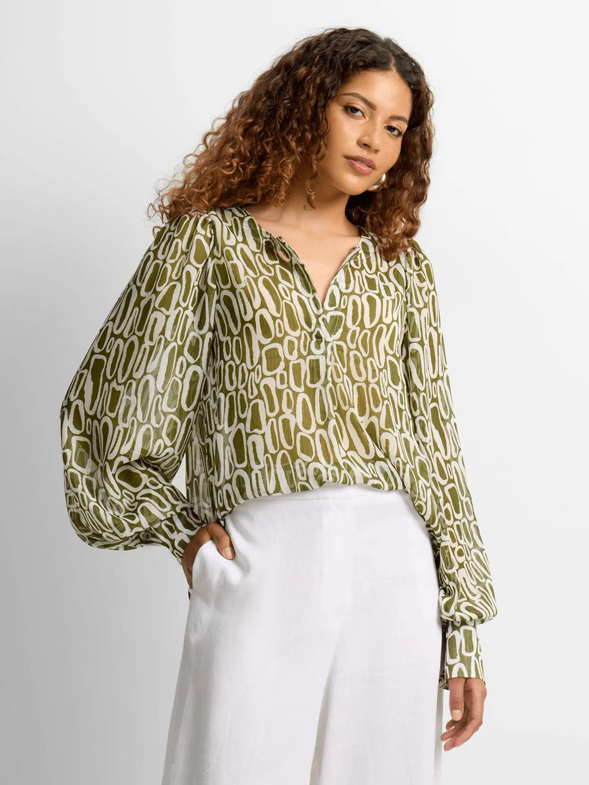 Jet Women's Olive/White Chiffon Blouse