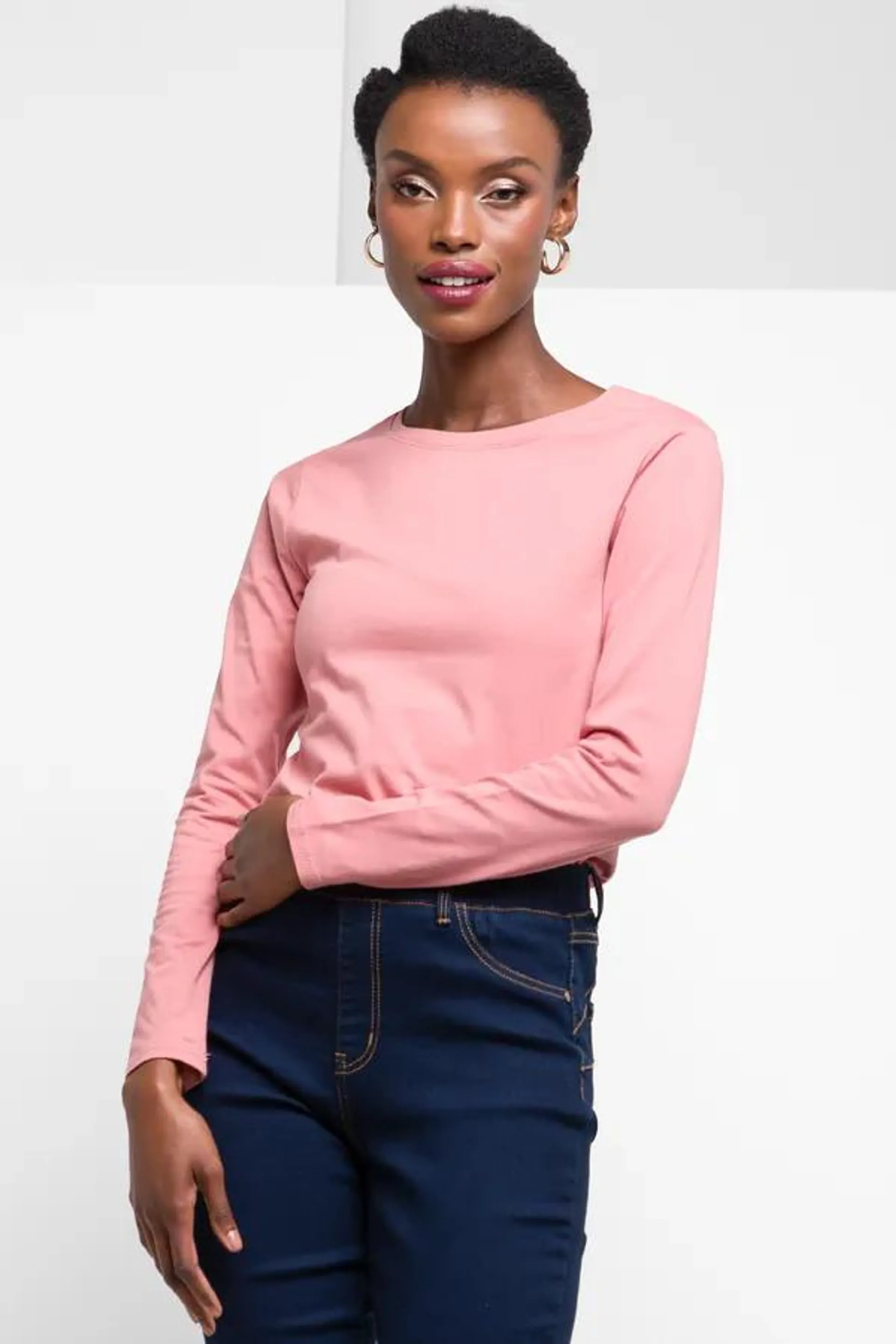 Long sleeve crew neck t-shirt peach