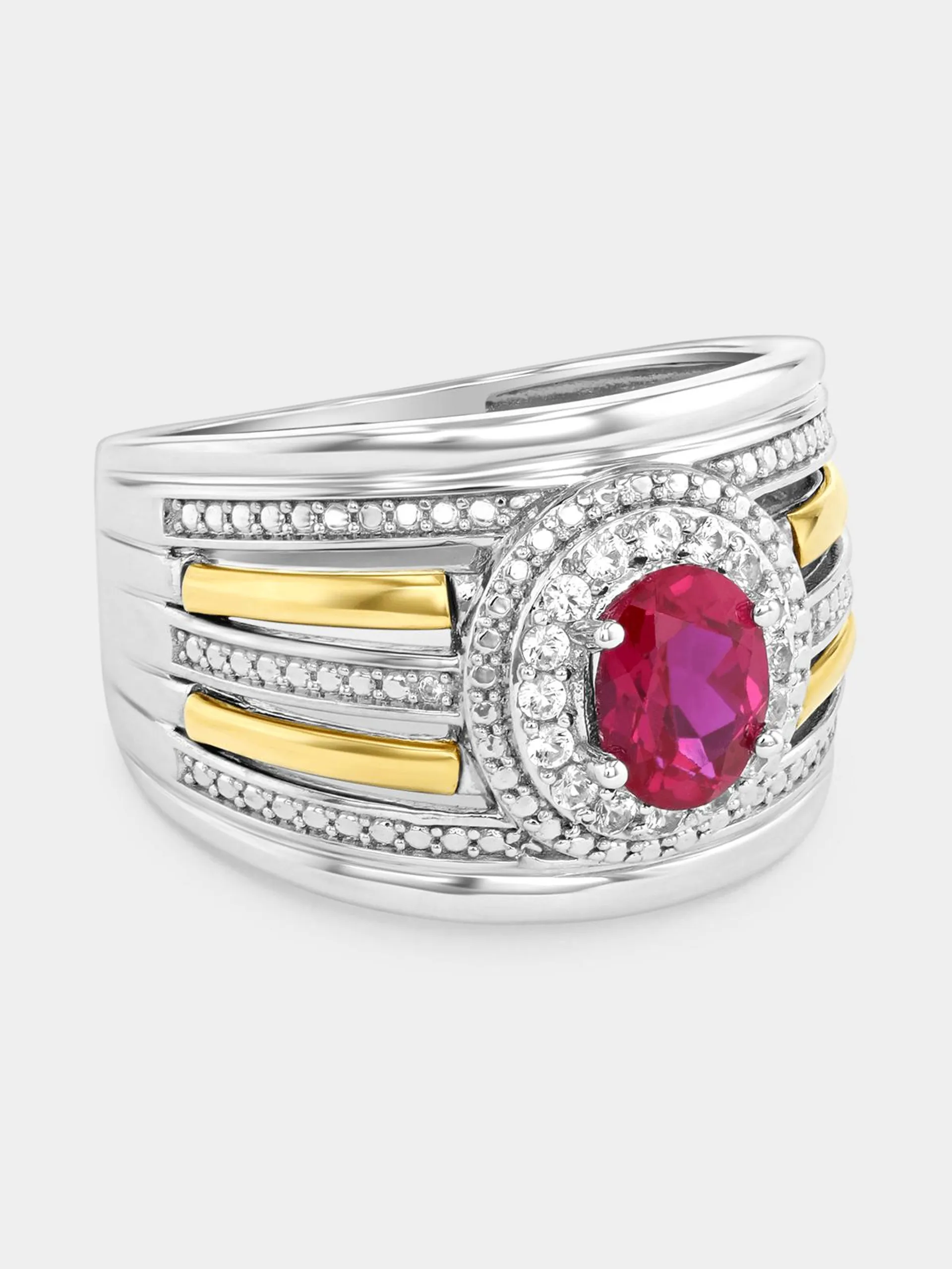 Yellow Gold & Sterling Silver Garnet & White Sapphire Oval Halo Ring