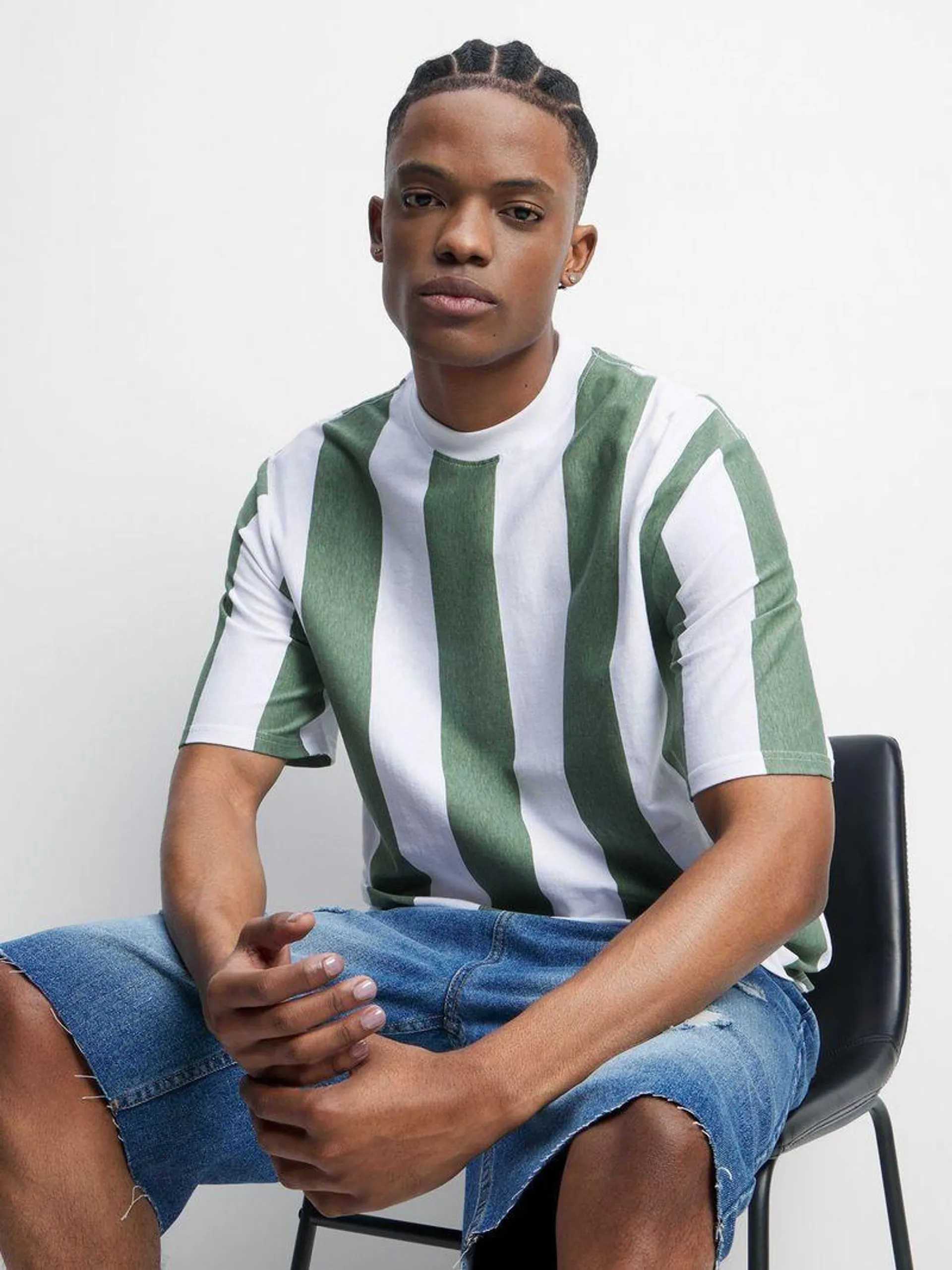 Men's Green Vertical Stripe Top