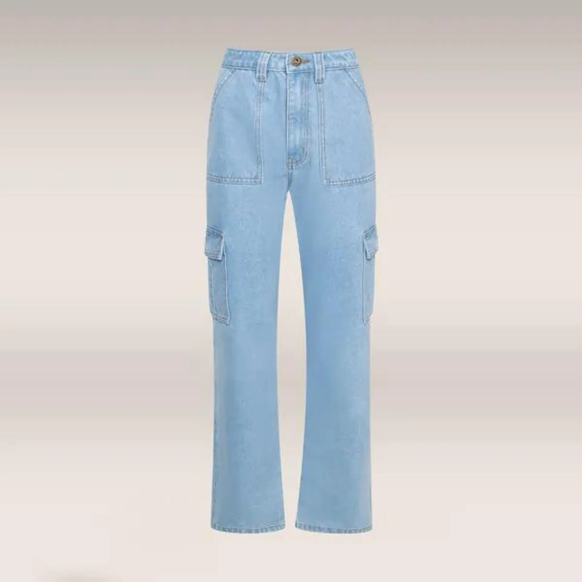 Utility wide leg denim jeans light blue