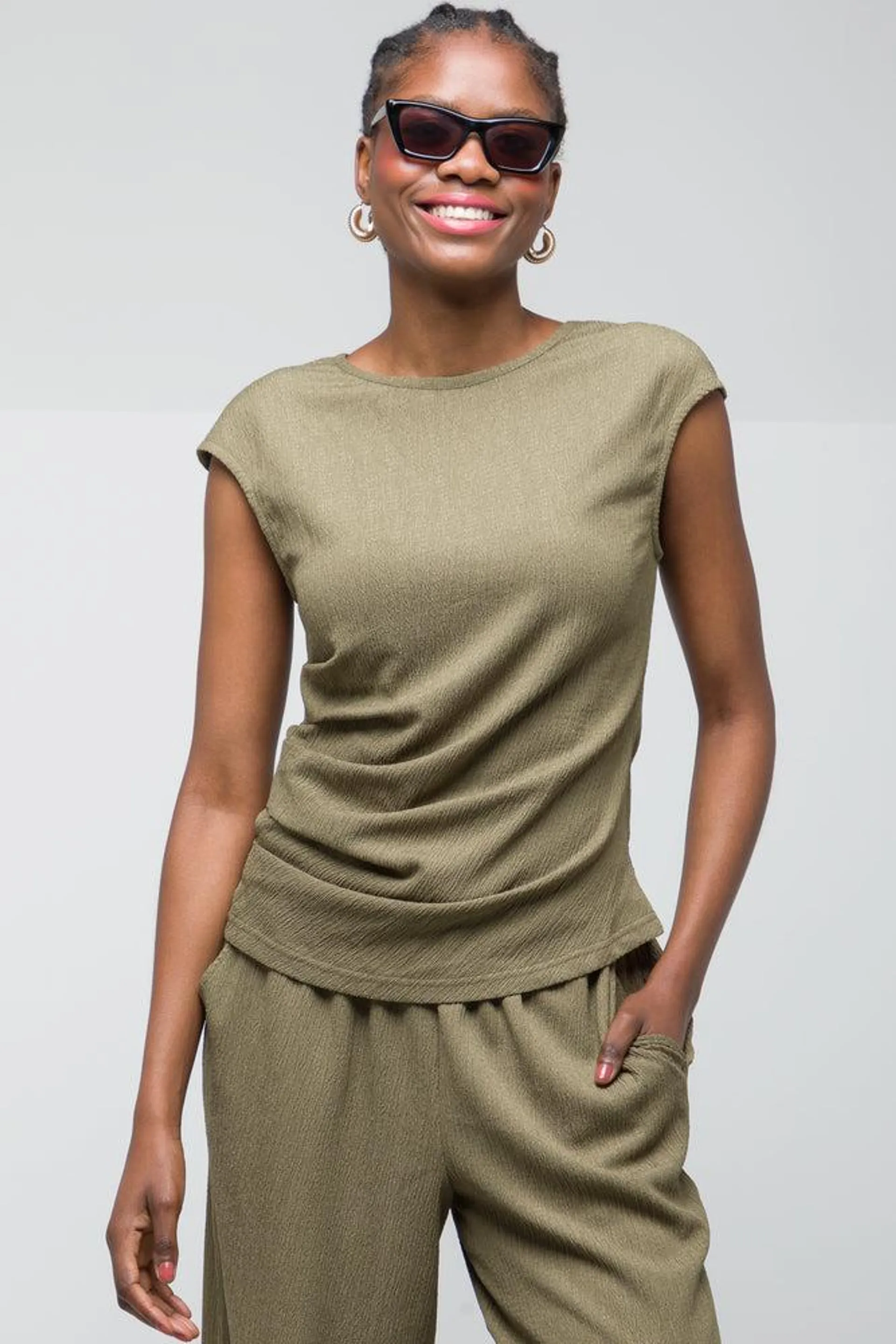 Textured Ruched Top Green