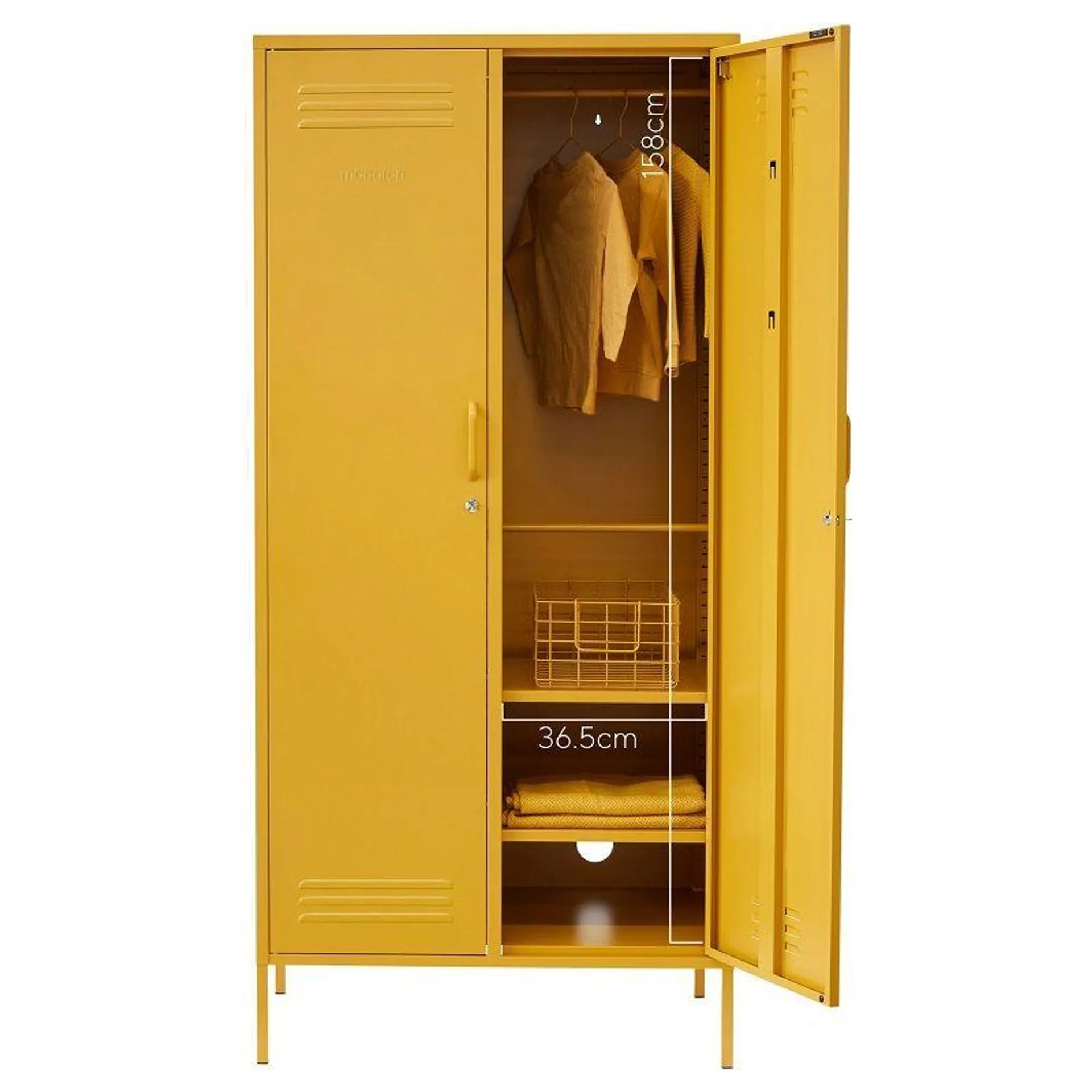 Steel Swing Door Twinny Wardrobe Storage Cabinet With Lock - Mustard Yellow