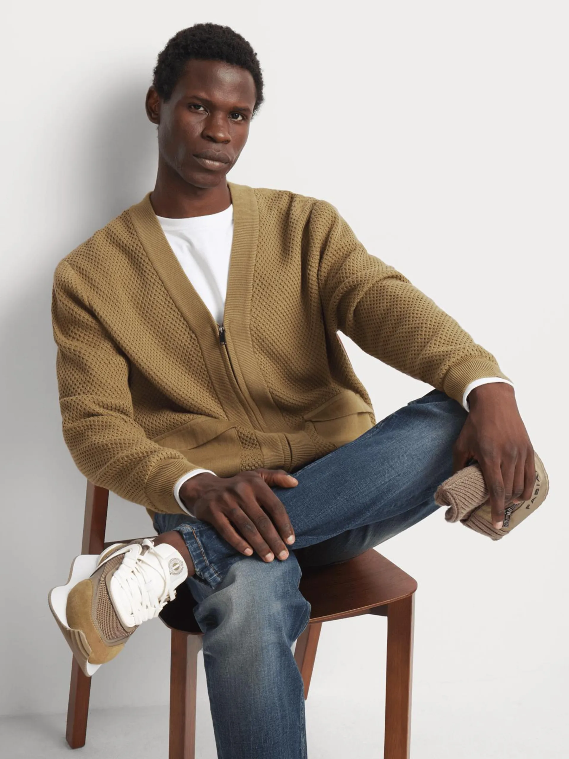 Fabiani Men's Olive Green Textured Cardigan