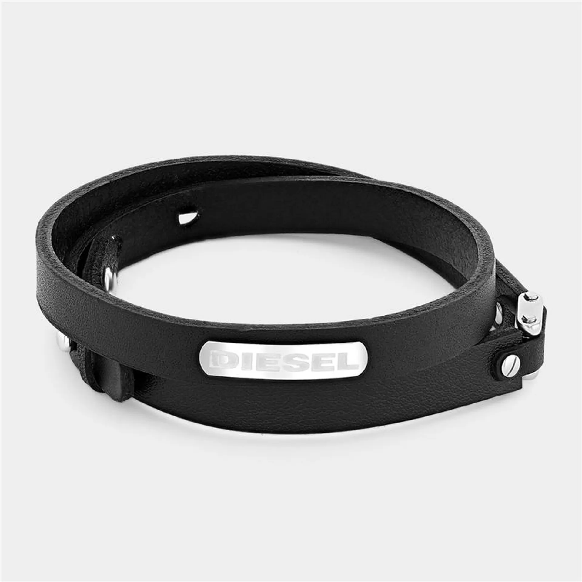 Diesel Black Leather & Stainless Steel Stackable Bracelet