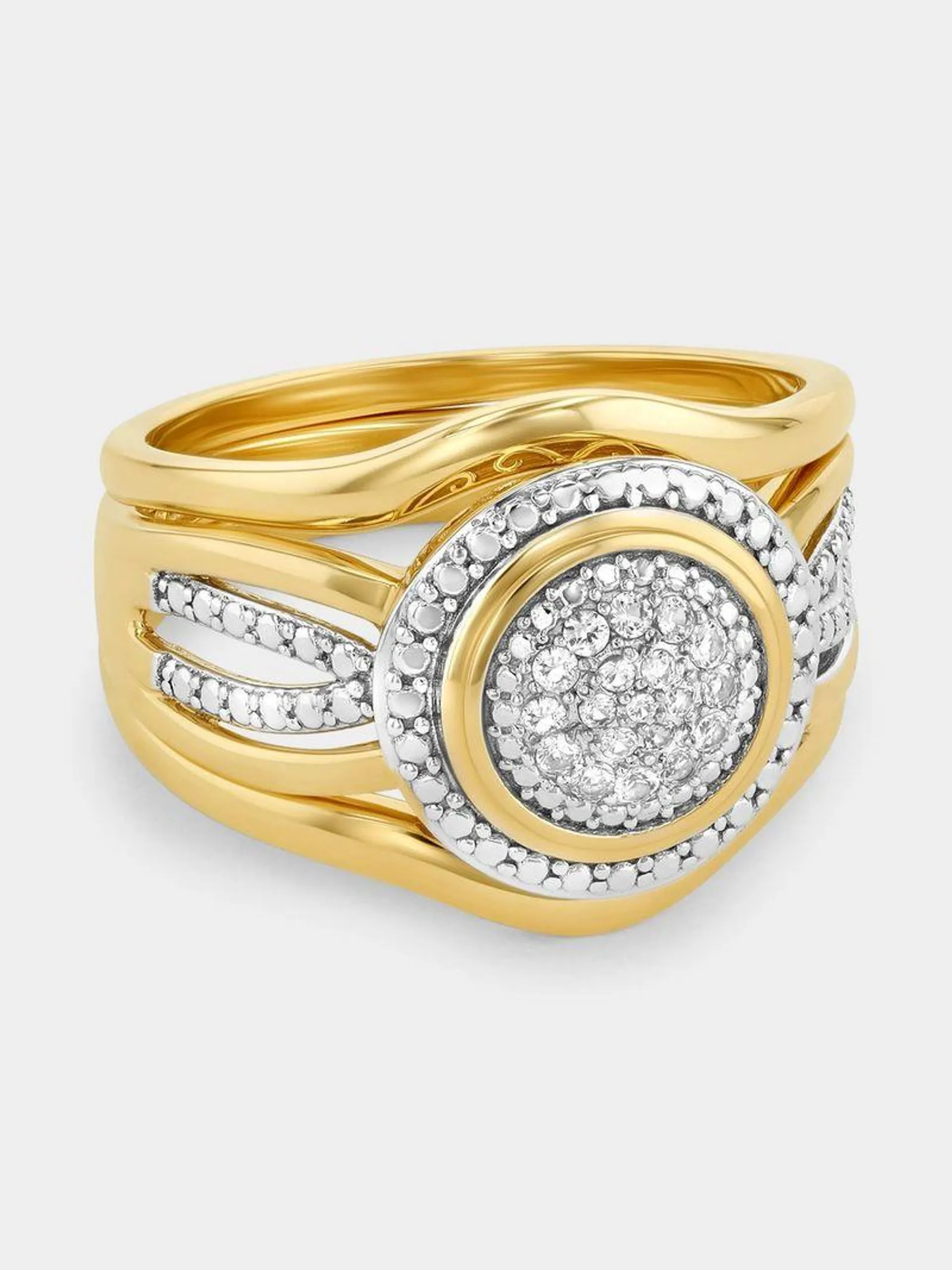 5CT Ladies Yellow Gold Round Bow Trio Ring Set