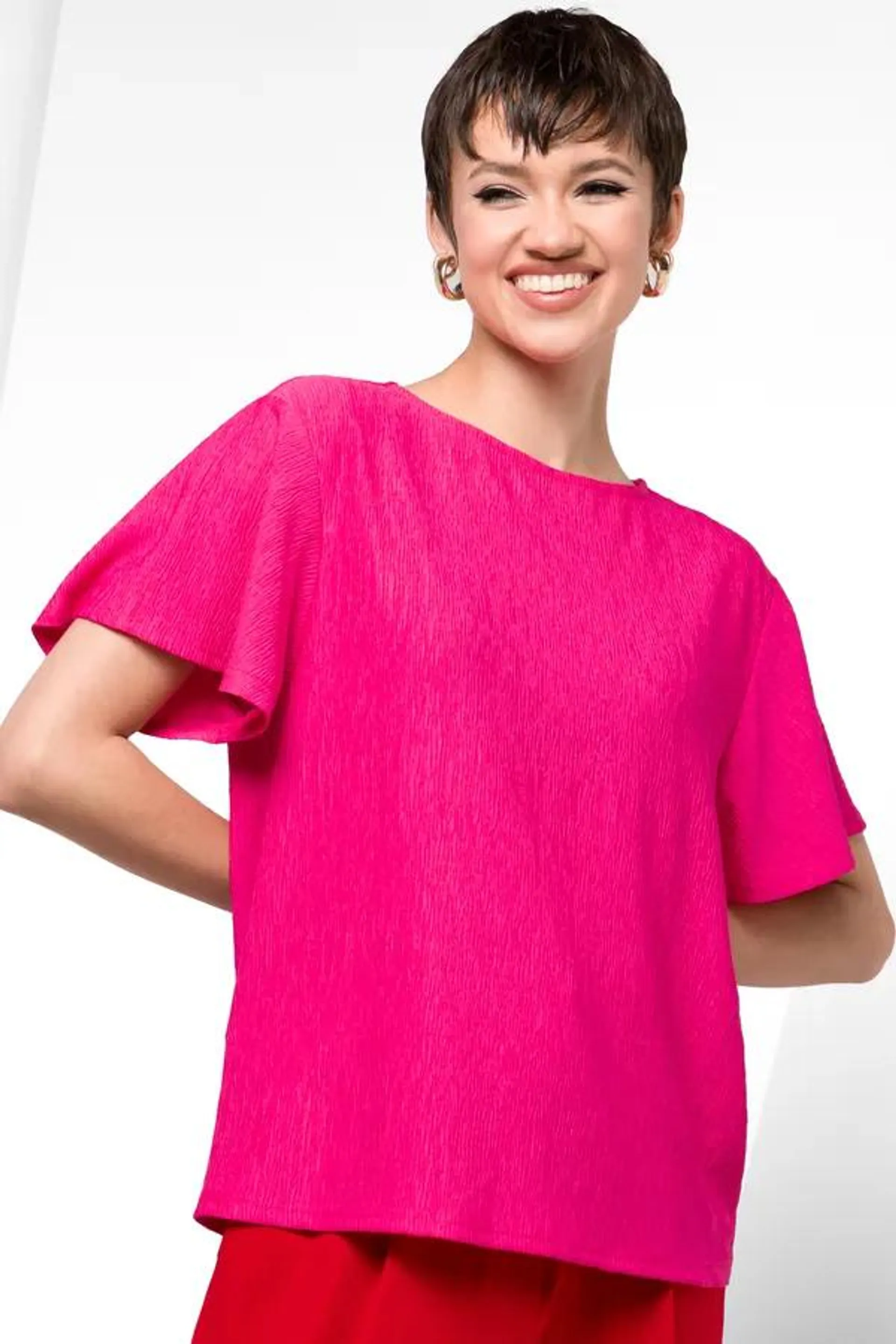 Textured short sleeve top pink