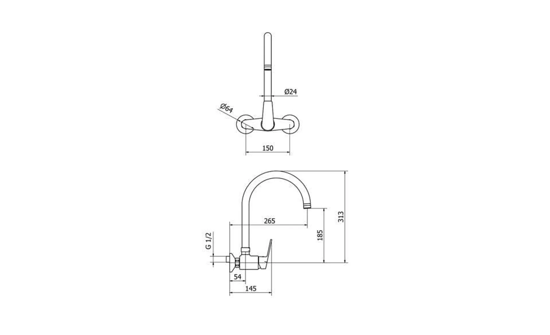 Tivoli Artic Chrome Wall Type Sink Mixer