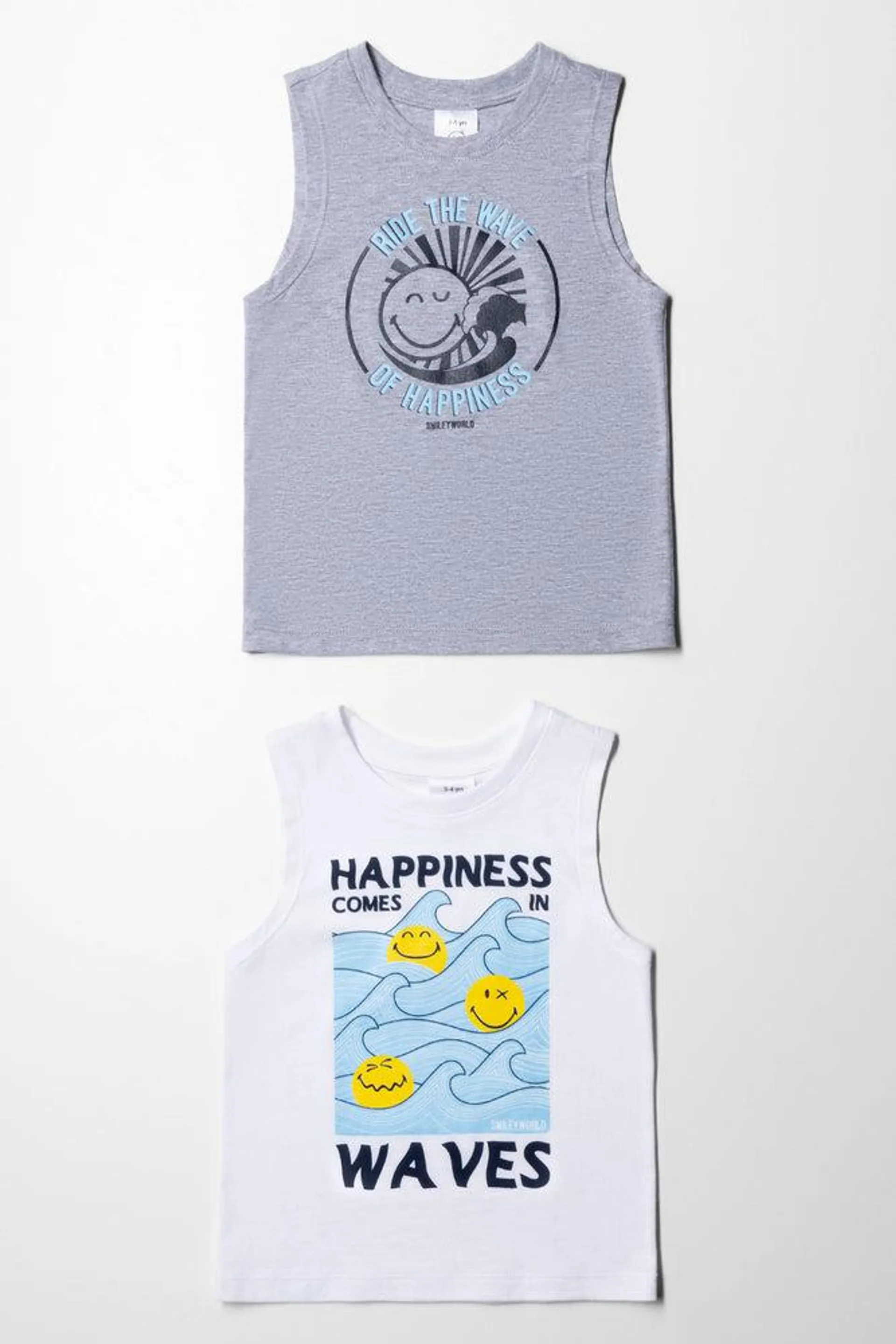 SmileyWorld 2 Pack Sleeveless T-Shirts White And Grey