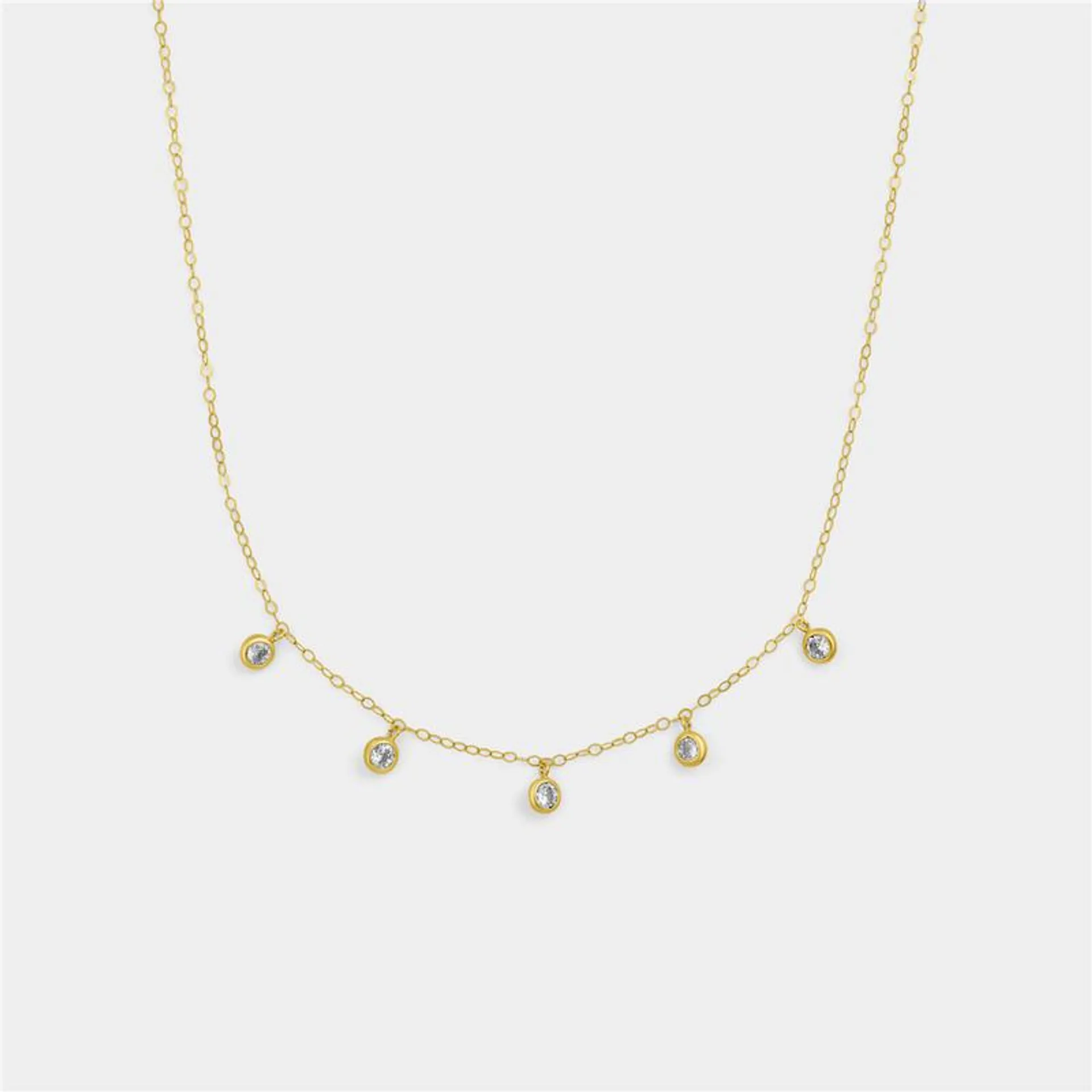 Yellow Gold & Sterling Silver Cubic Zirconia Drop Necklace