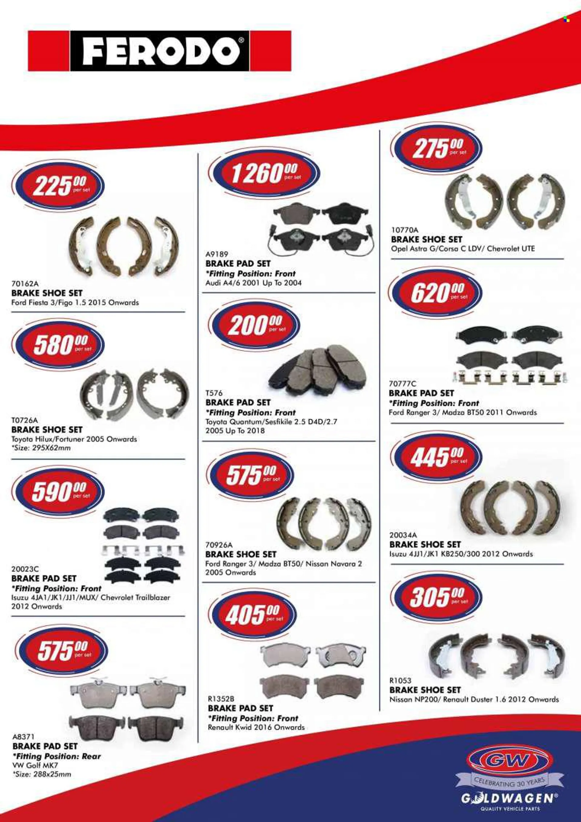 Goldwagen catalogue  - 01/08/2022 - 30/09/2022 - Sales products - brake pad, brake shoes. Page 19.