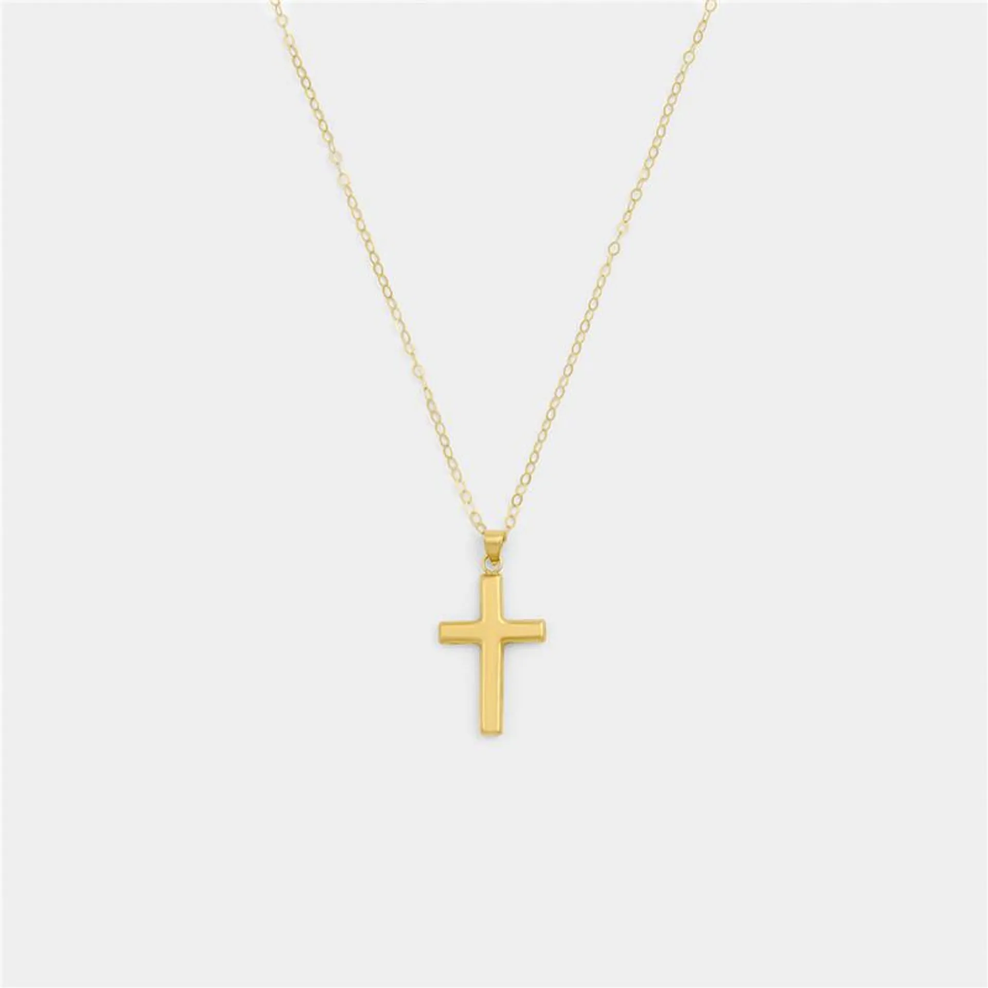 Yellow Gold and Sterling Silver Plain Cross on Chain
