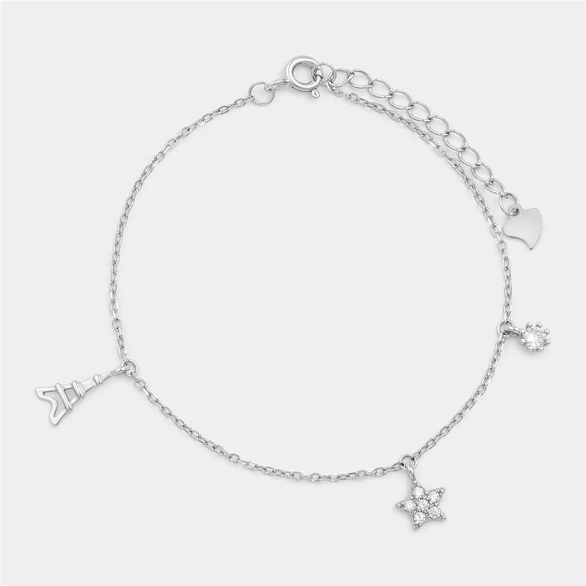 Sterling Silver Cubic Zirconia Paris By Night Charm Bracelet