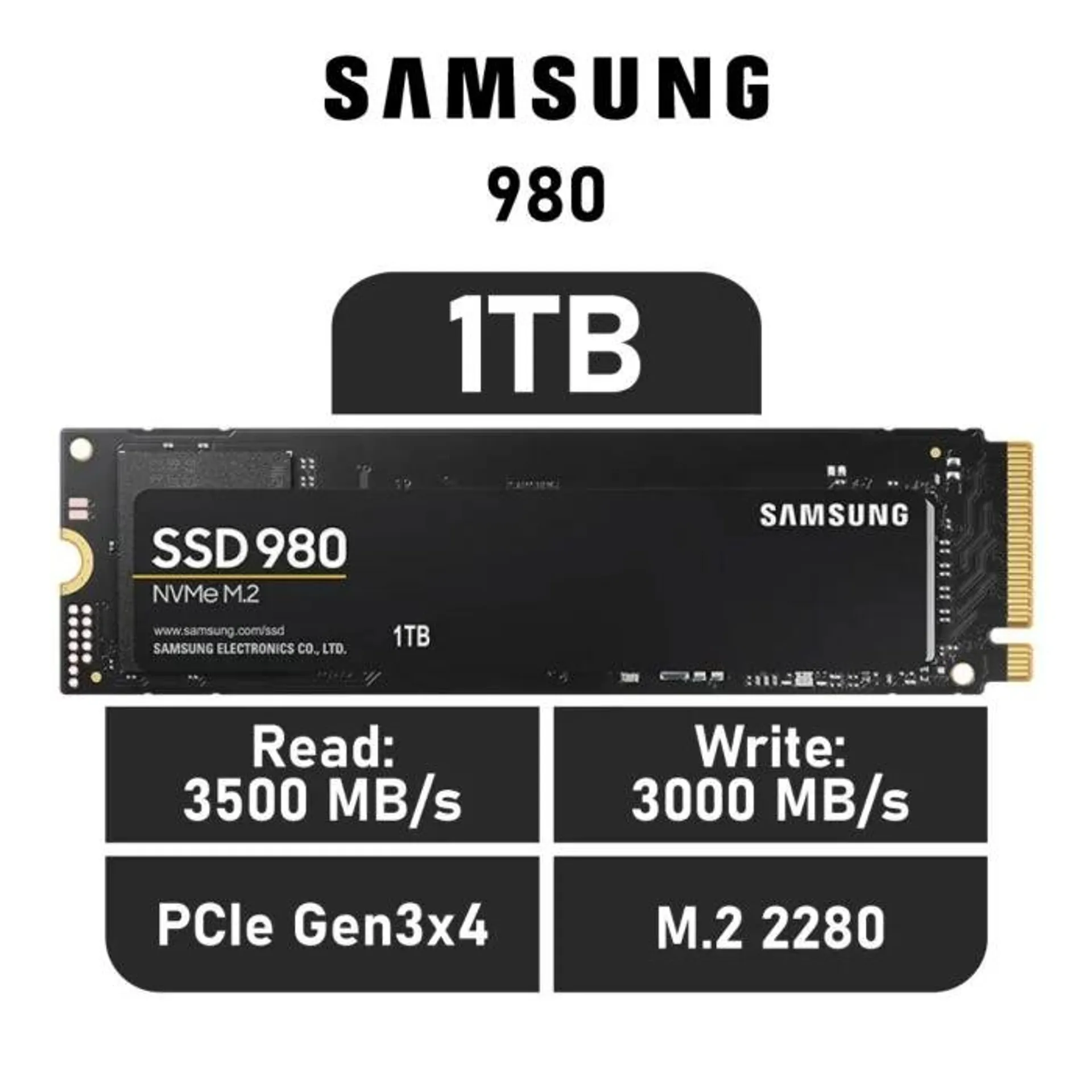 Samsung 980 1TB PCIe Gen3x4 MZ-V8V1T0BW M.2 2280 Solid State Drive