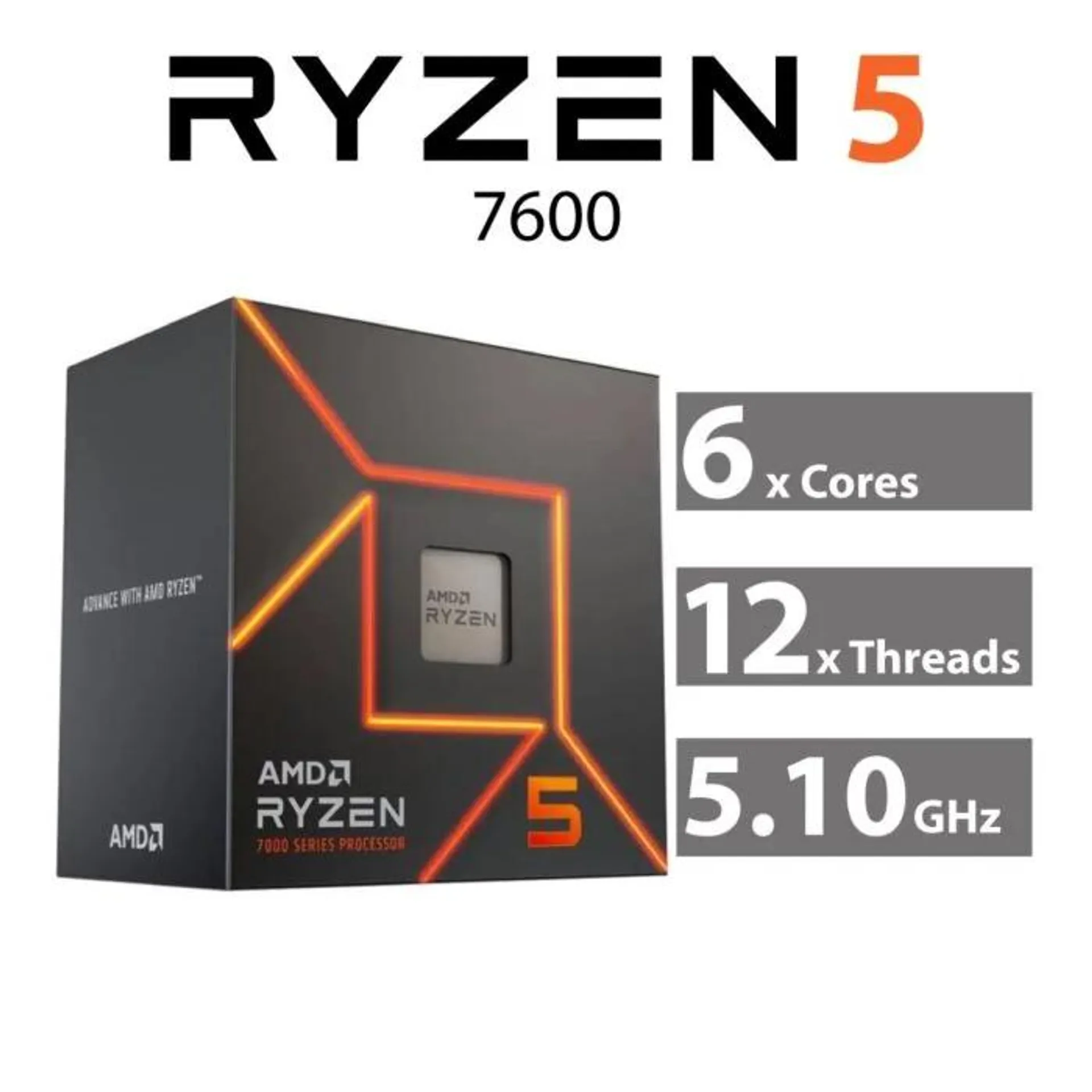 AMD Ryzen 5 7600 Raphael 6-Core 3.80GHz AM5 65W 100-100001015BOX Desktop Processor