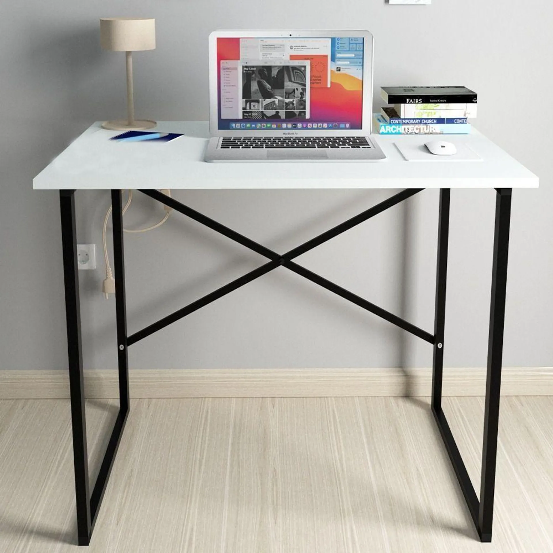 Modern Crisscross Study Desk-60 x 90cm - Classy White