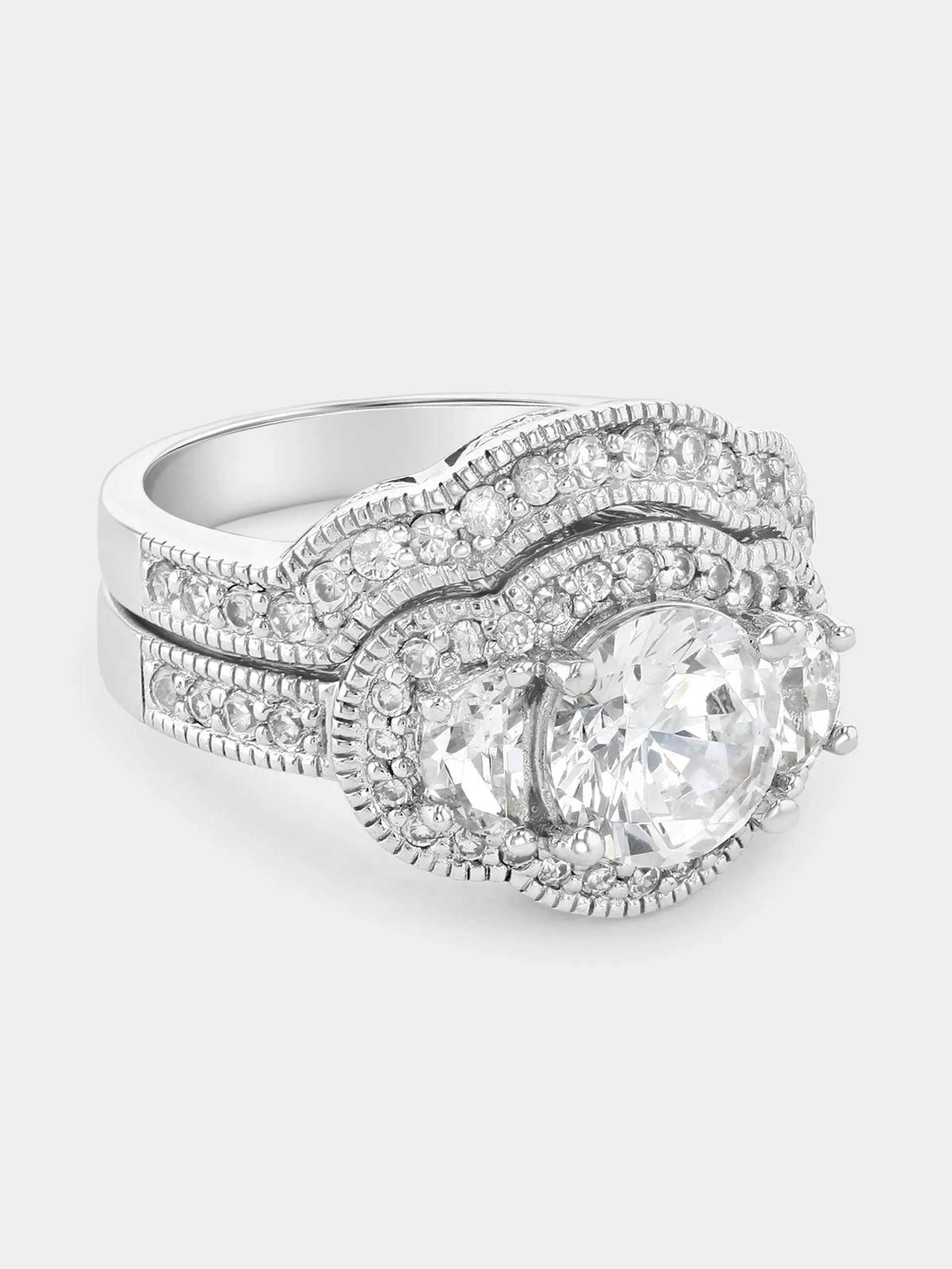 Cheté Sterling Silver Cubic Zirconia Round Half Moon Twinset Ring