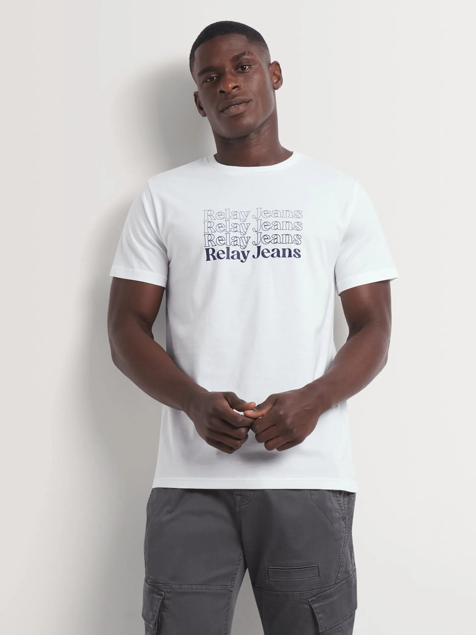 Men's Relay Jeans Repeat Slogan White Graphic T-Shirt